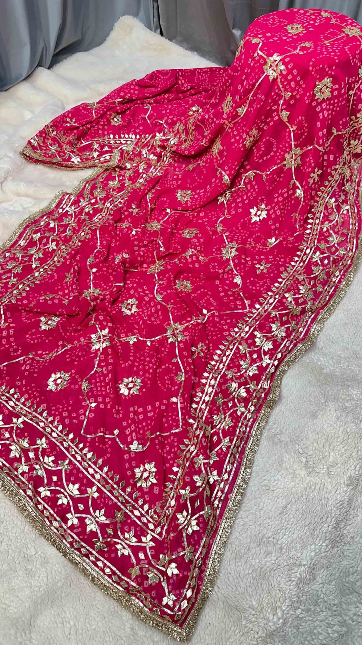 Bandhej Georgette Saree with Handmade Kaccha Gotta Work