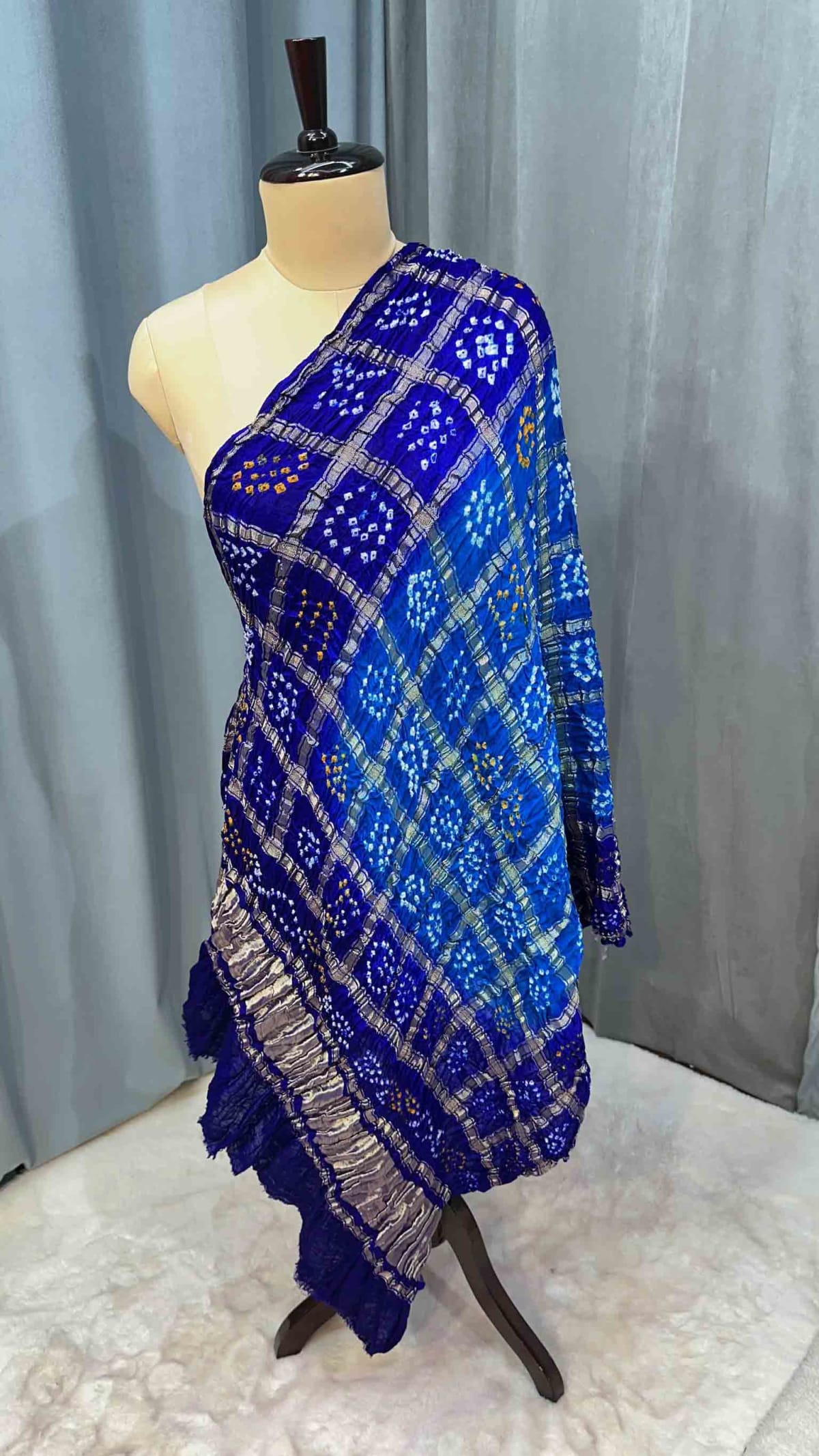 Pure Gaji Silk Hand Bandhej Lakdi Patta Dupatta in Pure Gaji Silk Fabric