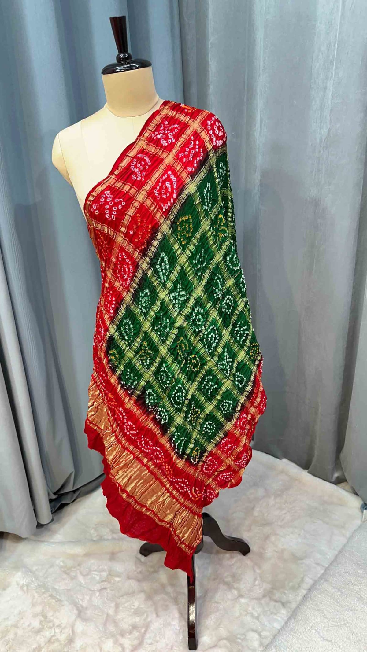 Pure Gaji Silk Hand Bandhej Lakdi Patta Dupatta in Pure Gaji Silk Fabric