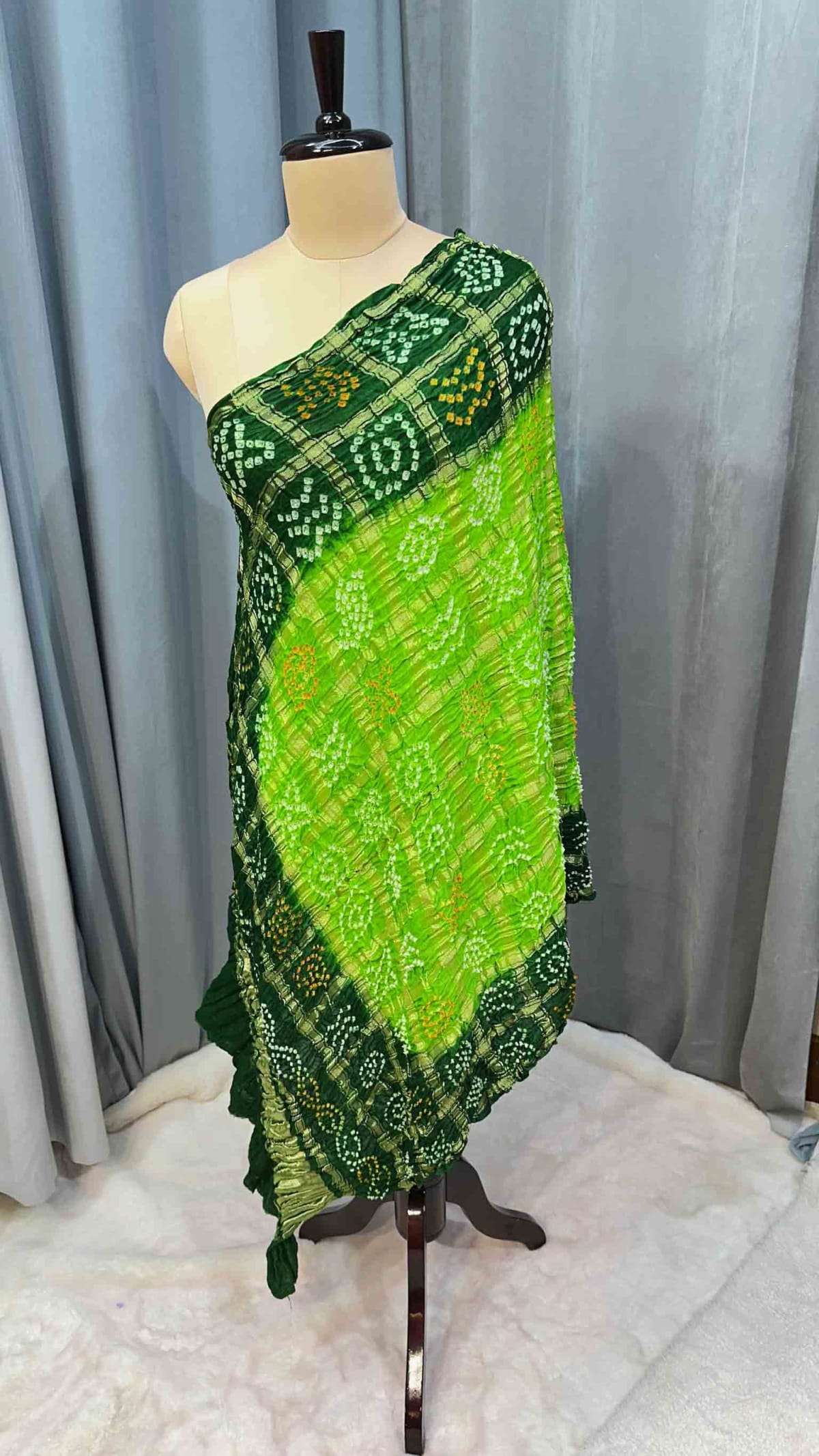 Pure Gaji Silk Hand Bandhej Lakdi Patta Dupatta in Pure Gaji Silk Fabric