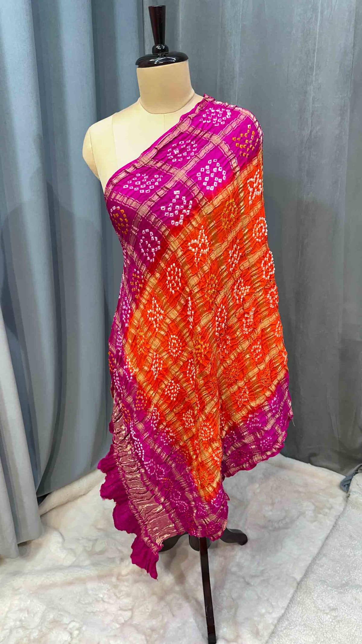 Pure Gaji Silk Hand Bandhej Lakdi Patta Dupatta in Pure Gaji Silk Fabric