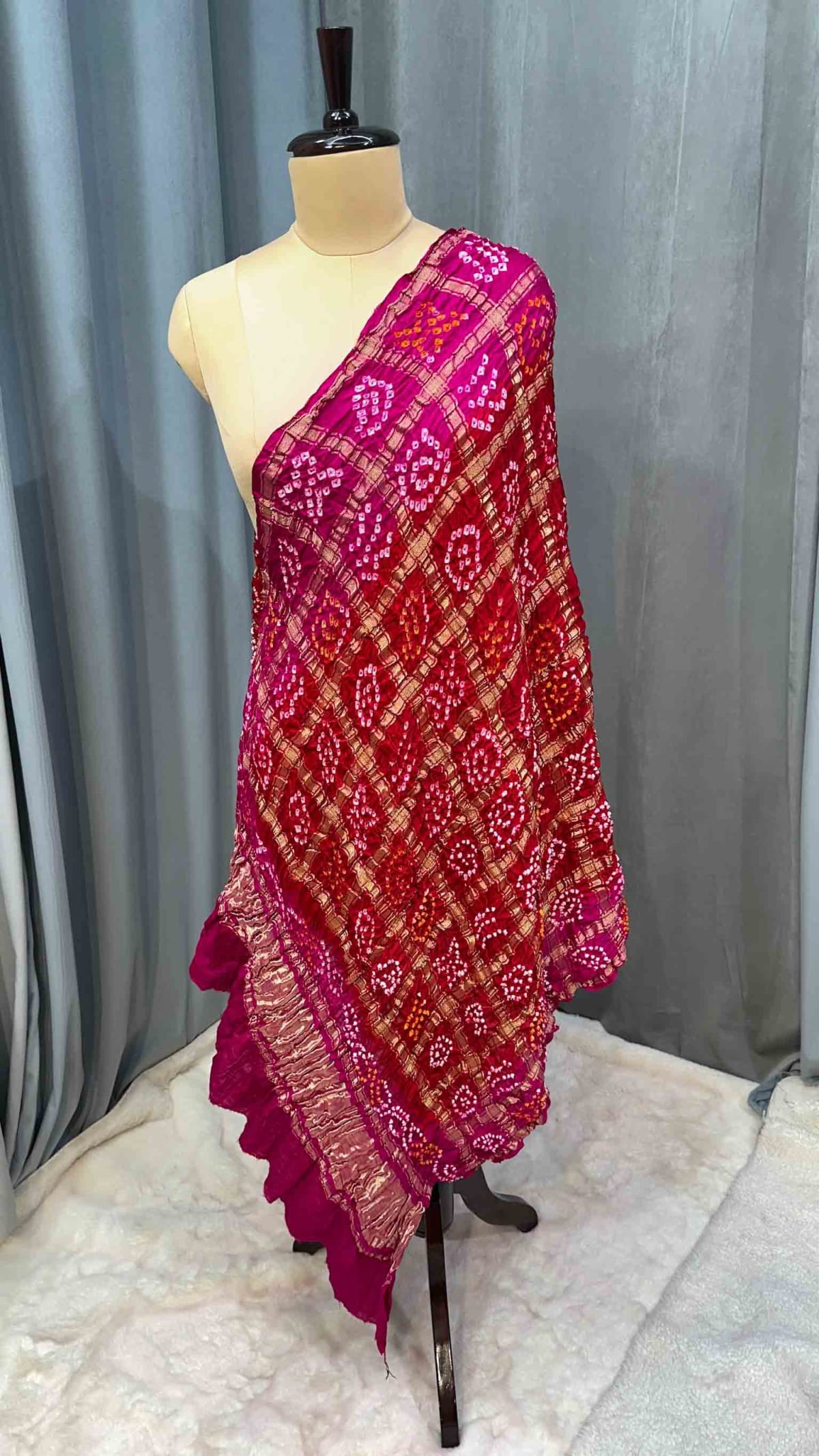 Pure Gaji Silk Hand Bandhej Lakdi Patta Dupatta in Pure Gaji Silk Fabric