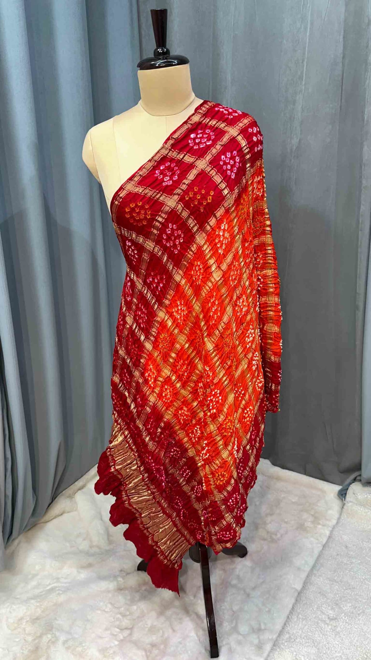 Pure Gaji Silk Hand Bandhej Lakdi Patta Dupatta in Pure Gaji Silk Fabric