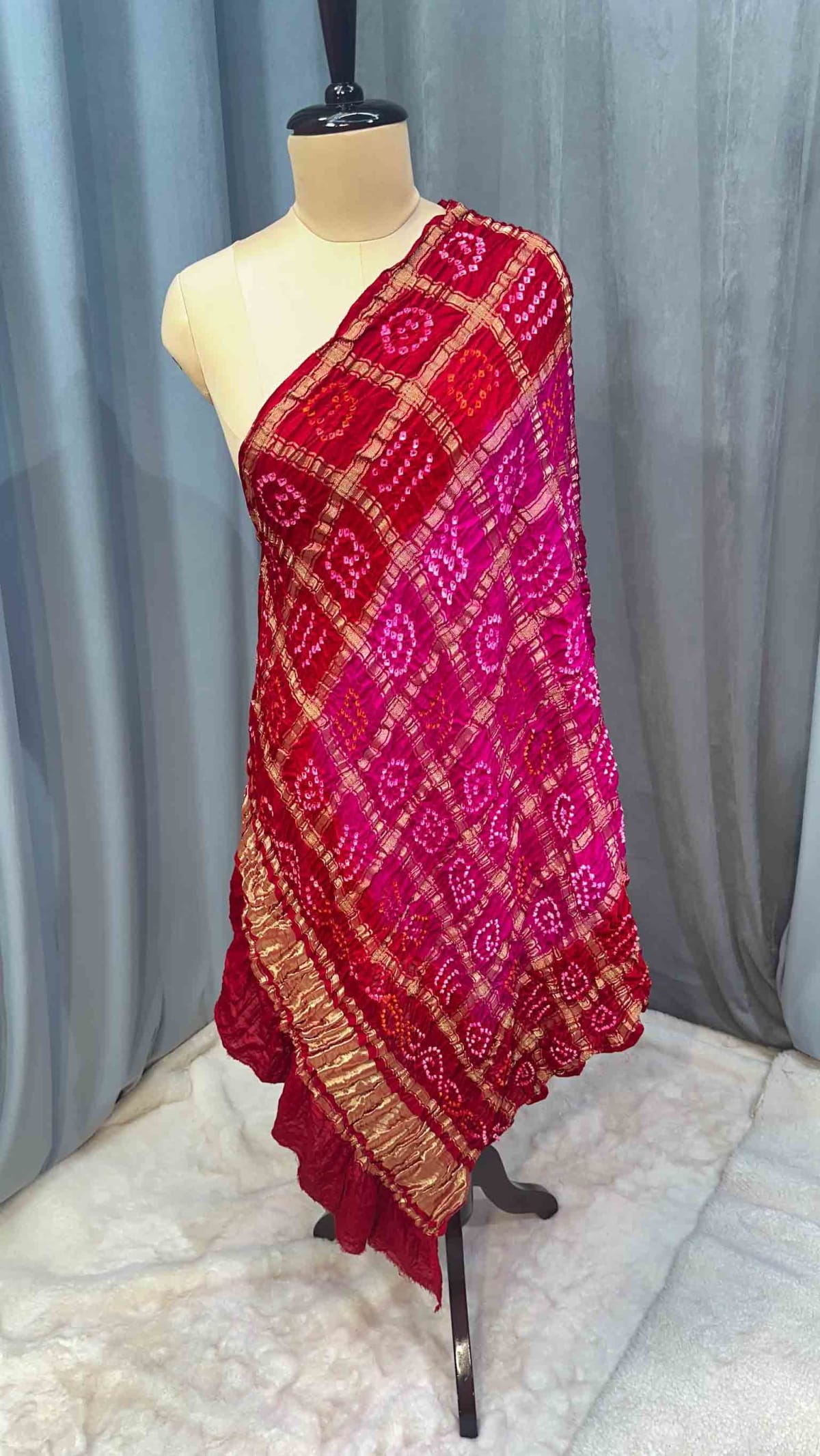 Pure Gaji Silk Hand Bandhej Lakdi Patta Dupatta in Pure Gaji Silk Fabric