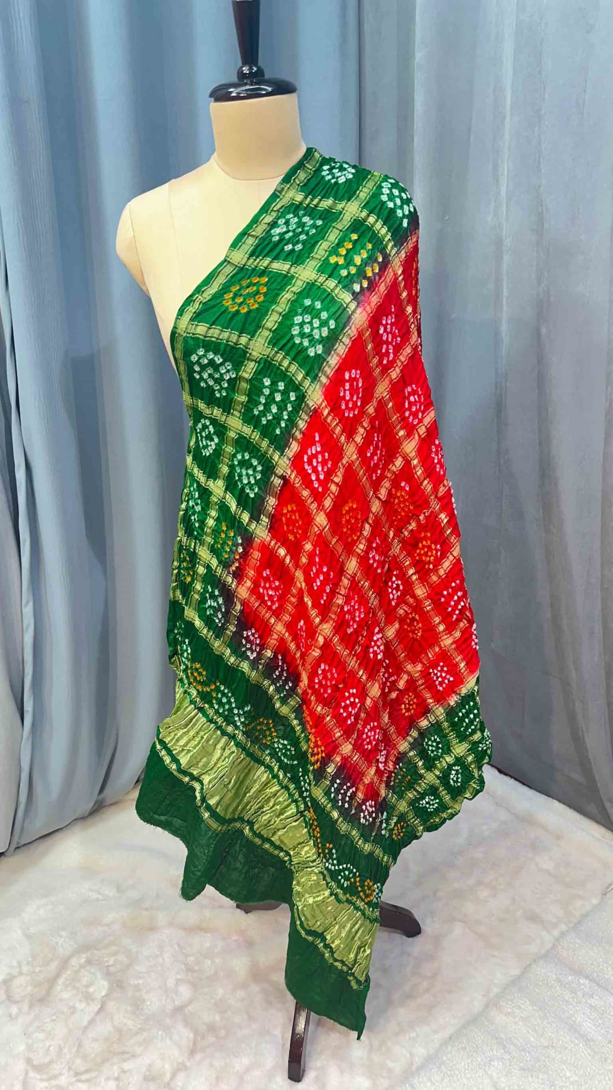 Pure Gaji Silk Hand Bandhej Lakdi Patta Dupatta in Pure Gaji Silk Fabric