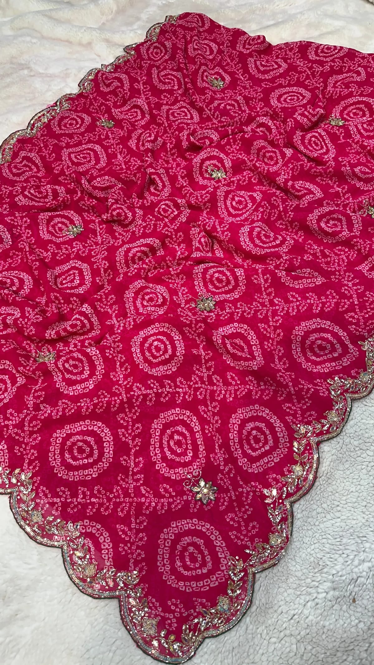 Georgette Bandhej Saree with Kundan Patti Work