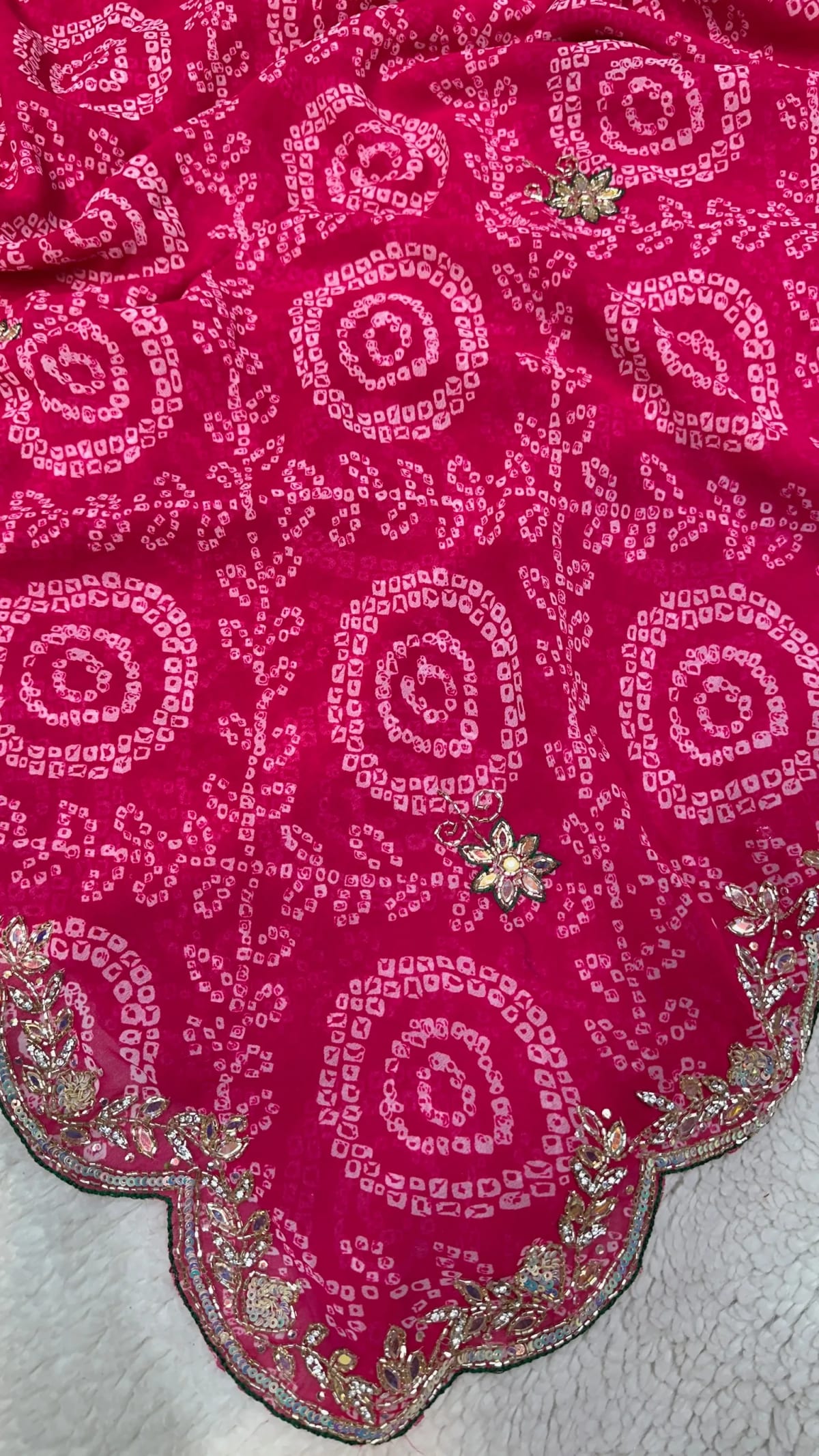 Georgette Bandhej Saree with Kundan Patti Work