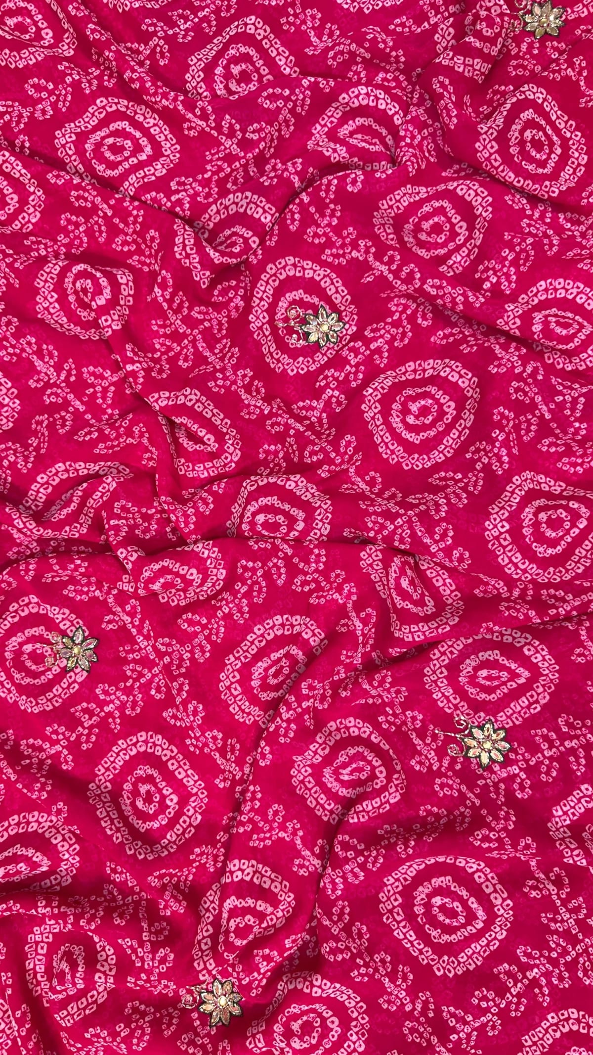 Georgette Bandhej Saree with Kundan Patti Work