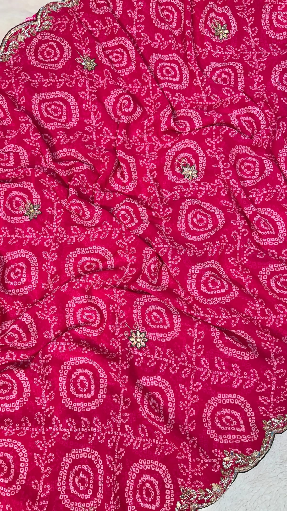 Georgette Bandhej Saree with Kundan Patti Work