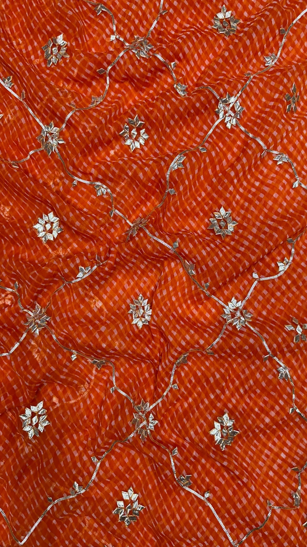 Lehriya Motra Saree with Handmade Kacha Gotta Jaal Work in Art Chiffon