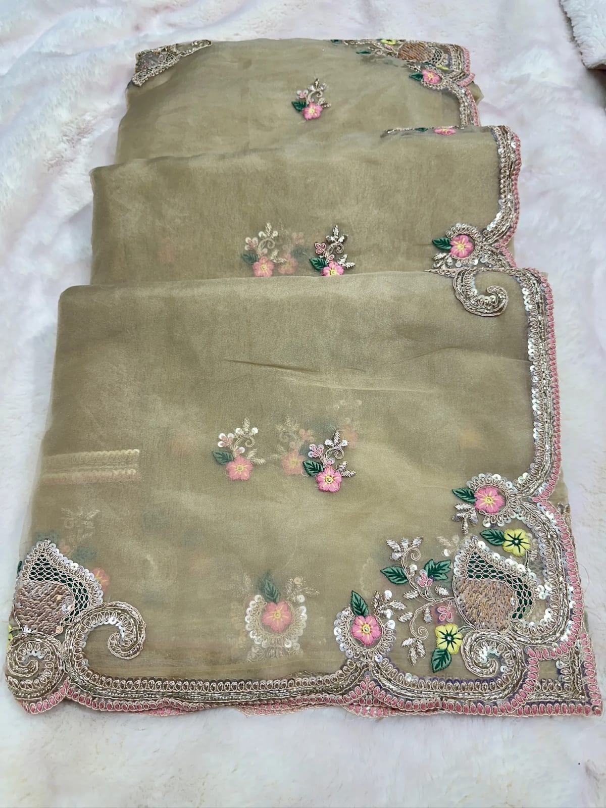 Designer Rush Georgette Fabric Saree with Zari Embroidery Sequins Work – Trending Party Wear & Wedding Saree