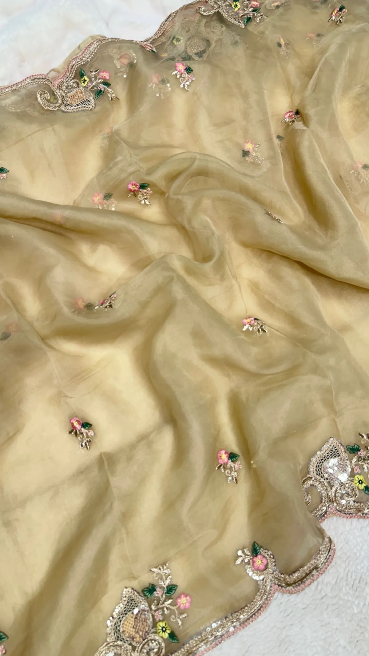 Designer Rush Georgette Fabric Saree with Zari Embroidery Sequins Work – Trending Party Wear & Wedding Saree