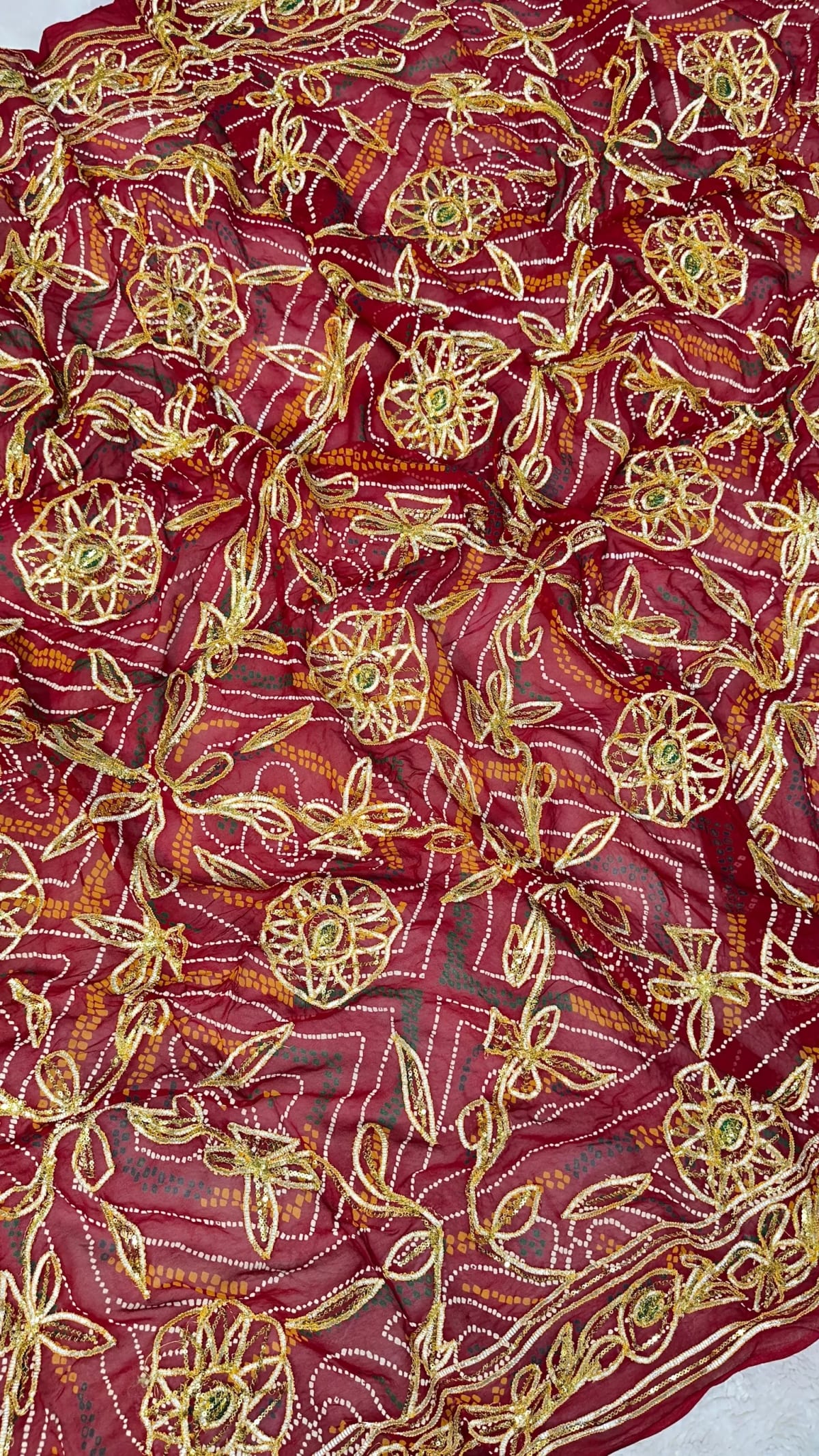 Bandhej Odna with Charki Gotta Patti & Sequence Work in Georgette Fabric