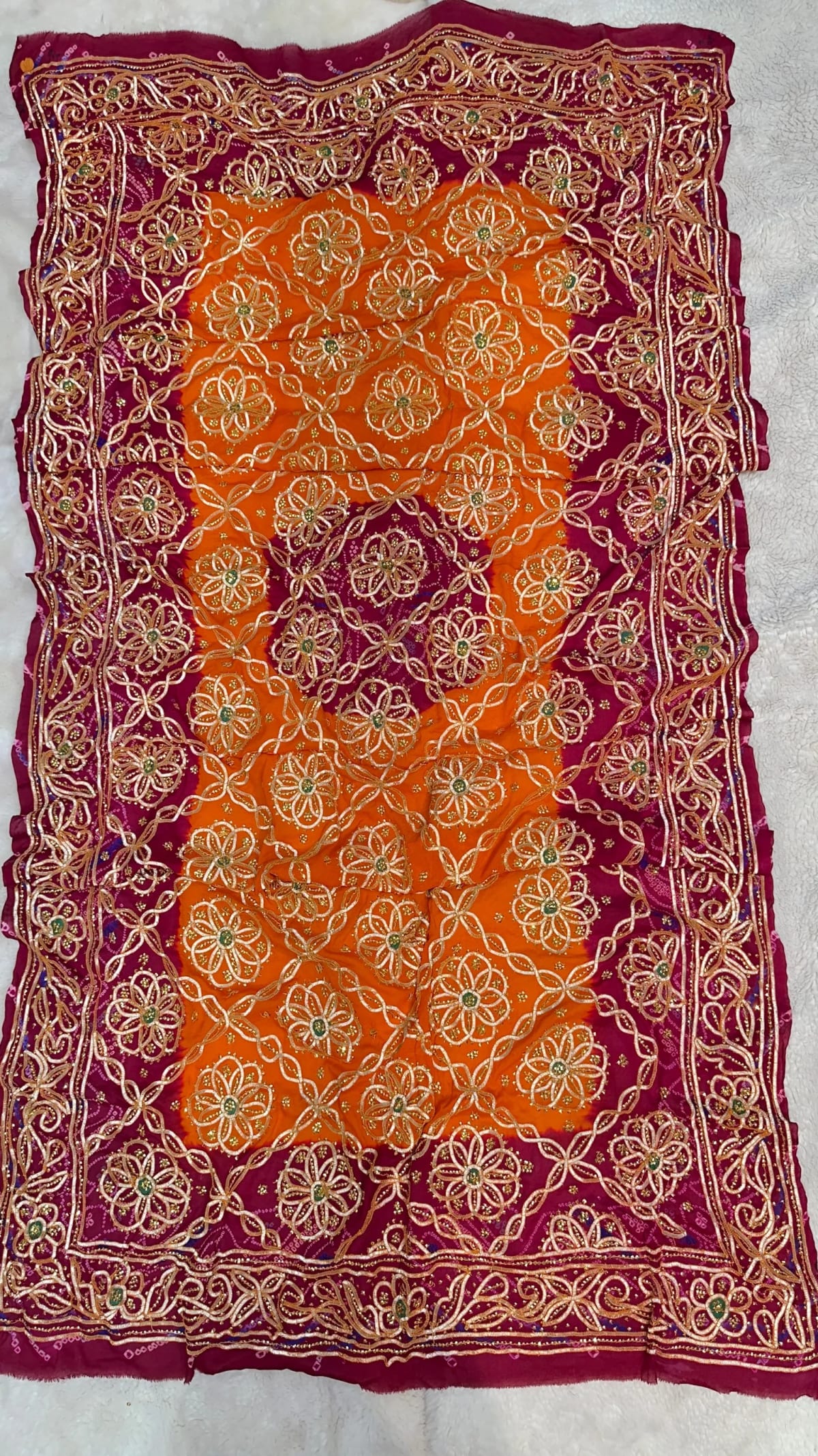 Bandhej Piliya Dupatta in Georgette Fabric with Charki Gotta Work