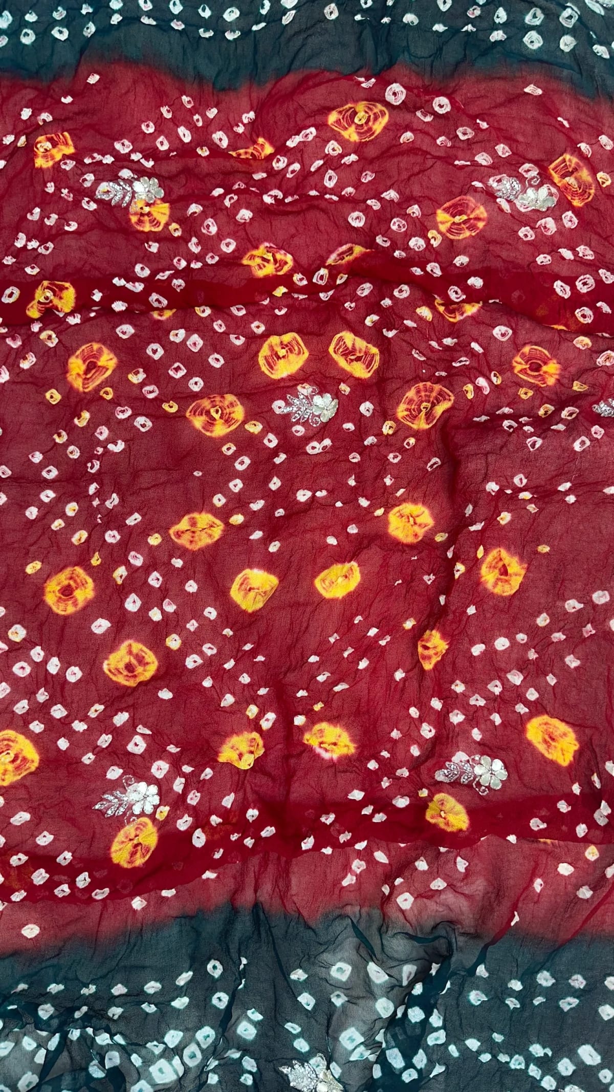 Hand Bandhej Chundri Dupatta in Viscose Georgette with Kundan Patti Resham Moti Work