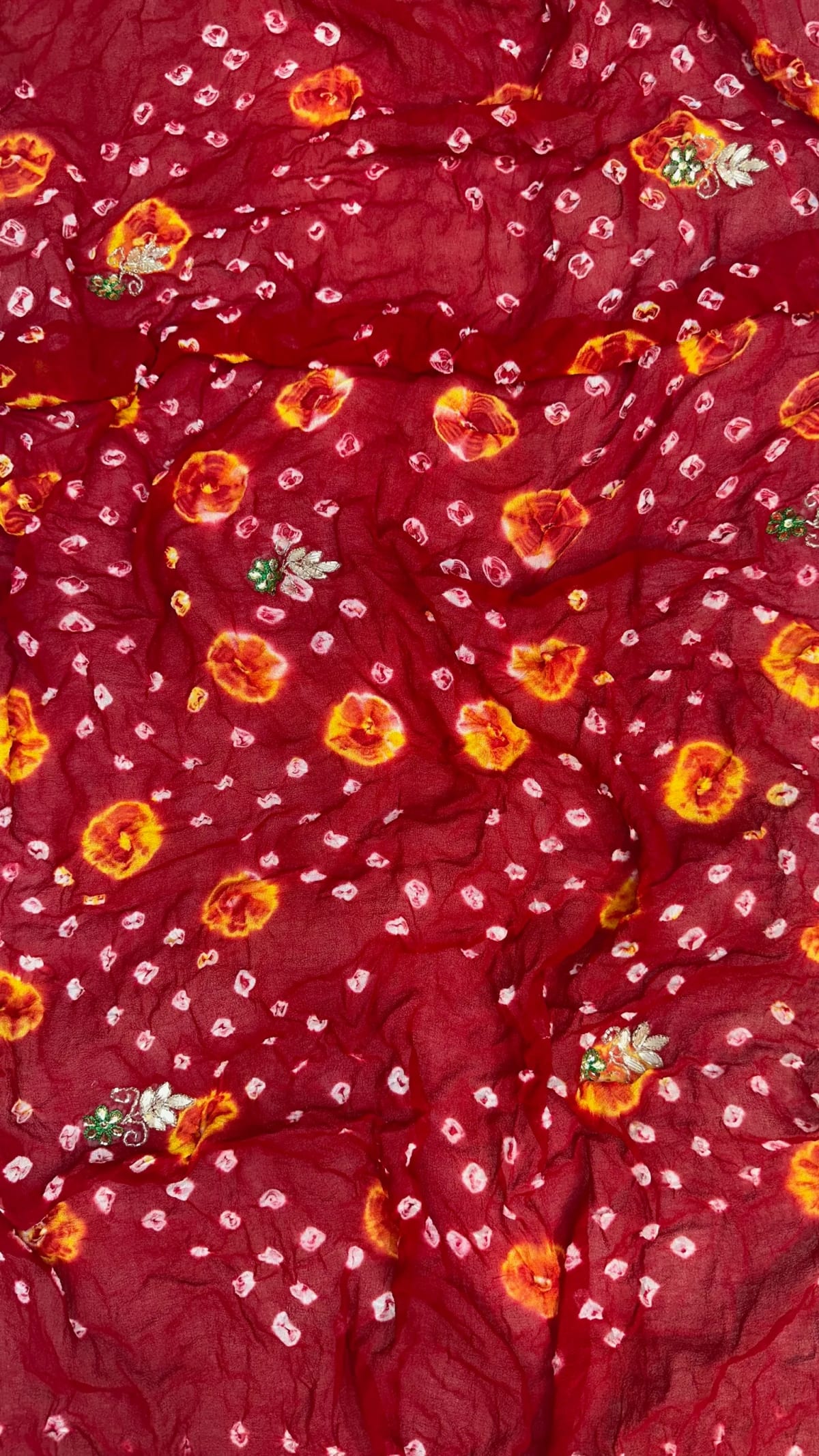 Hand Bandhej Chundri Dupatta in Viscos Georgette Fabric with Kundan Patti Resham Moti Work