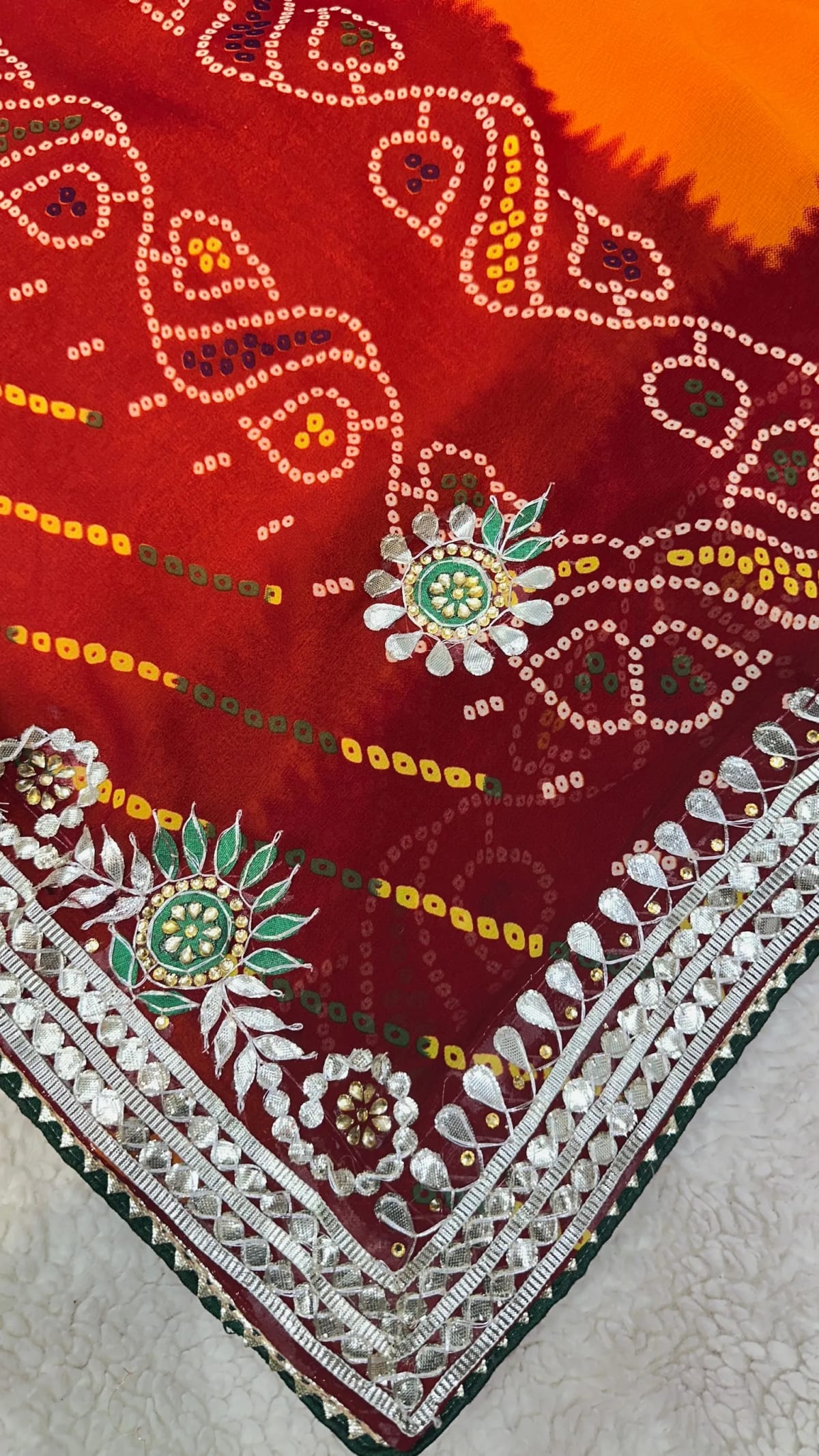 Bandhej Pilla Saree in Georgette Fabric with Gotta Patti Kundan Work