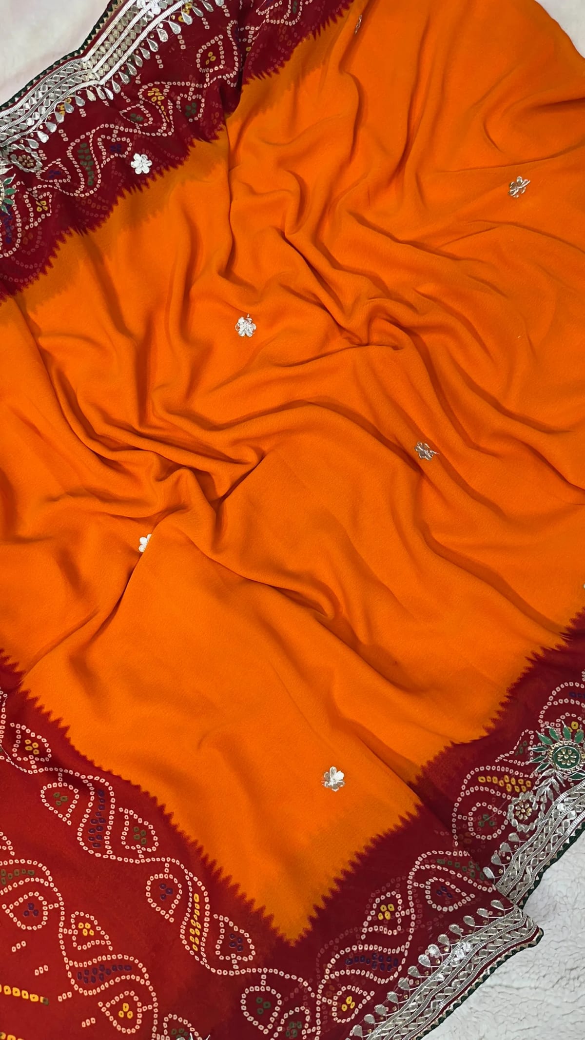 Bandhej Pilla Saree in Georgette Fabric with Gotta Patti Kundan Work