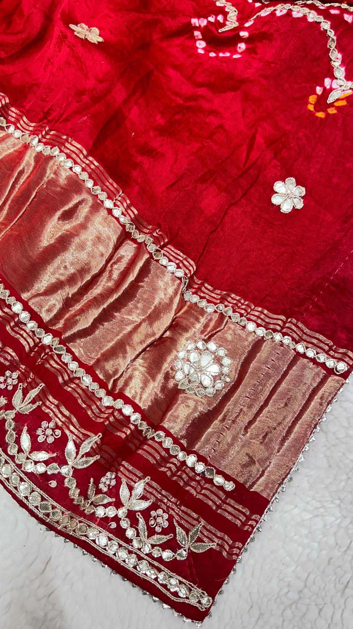 Pure Gaji Silk Hand Bandhej Dupatta with Two Shade Colour and Zero Gotta Patti Moti Work