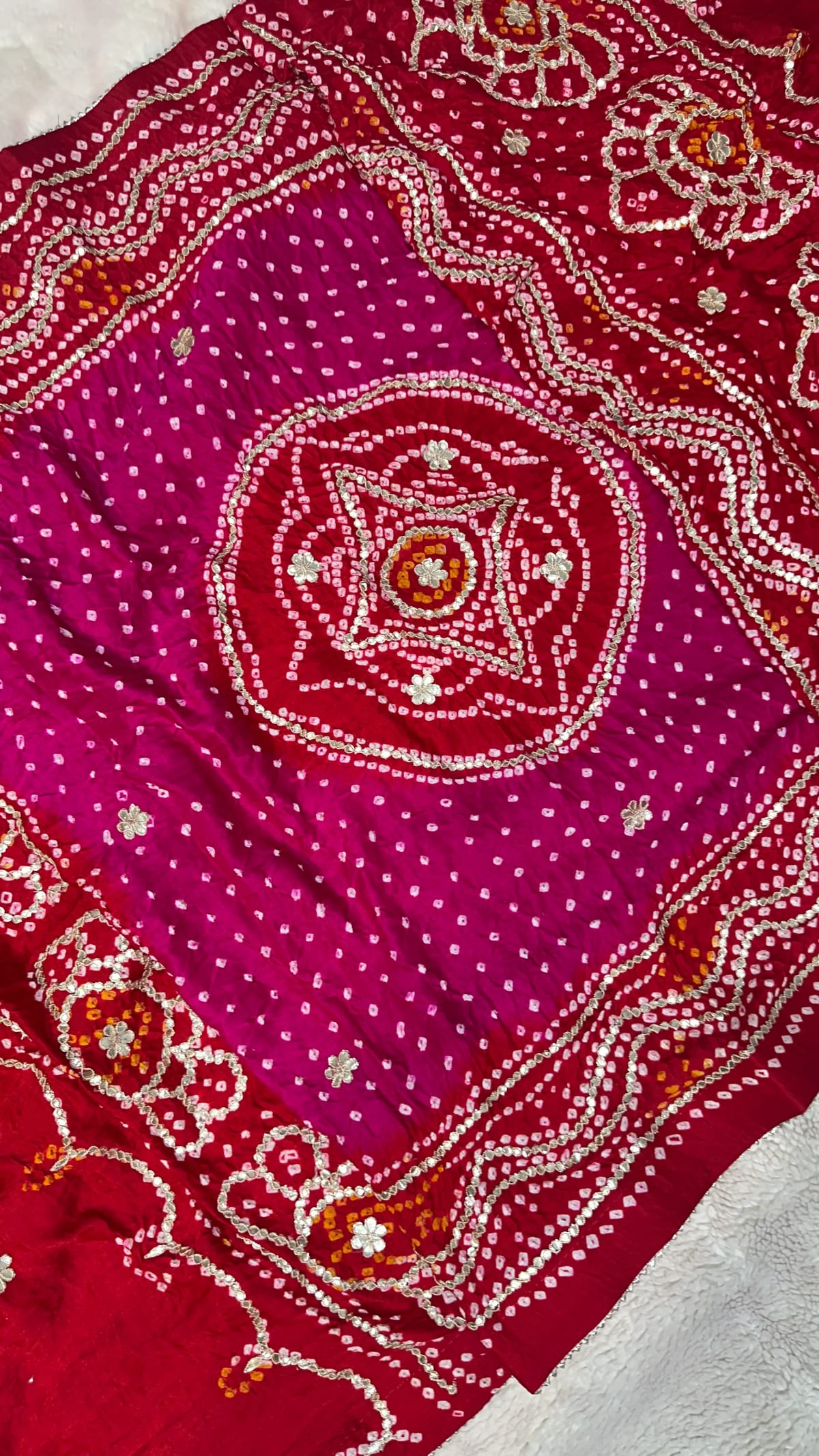 Pure Gaji Silk Hand Bandhej Dupatta with Two Shade Colour and Zero Gotta Patti Moti Work