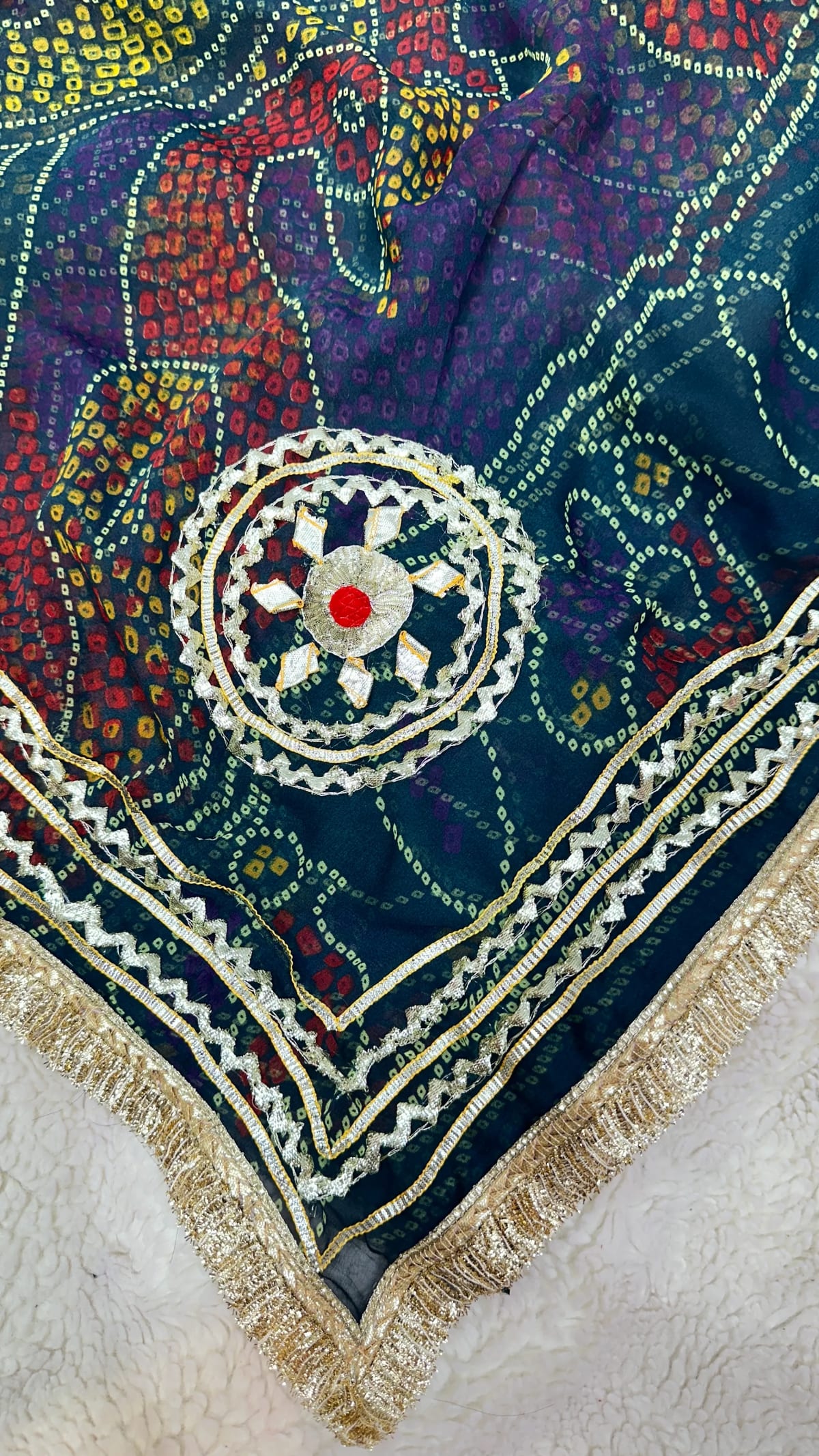 Bandhej Saree in Chiffon Fabric with Kaccha Gotta Work