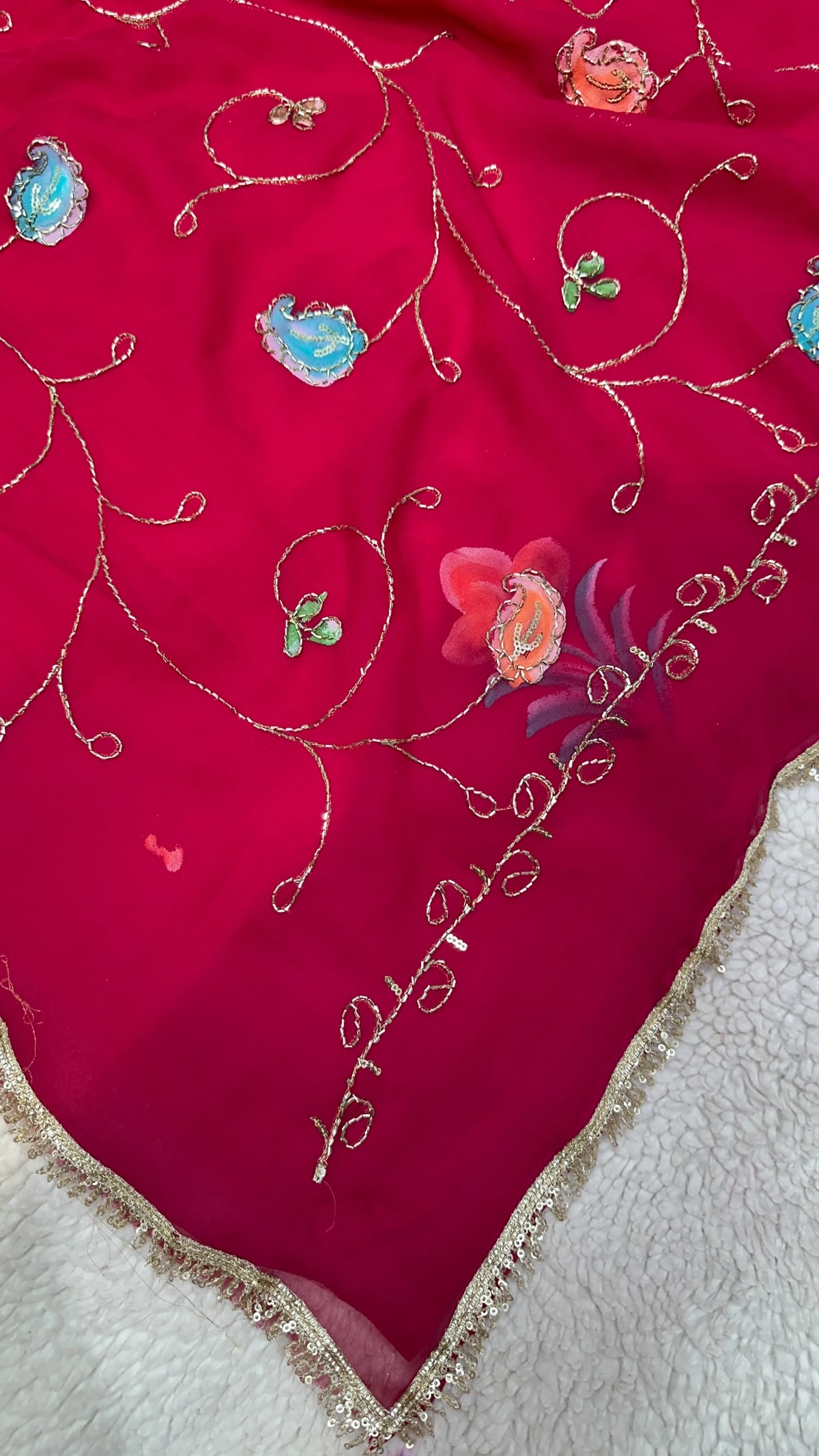 Georgette Digital Print Saree with Pitton Zari Work and Fancy Lace Border