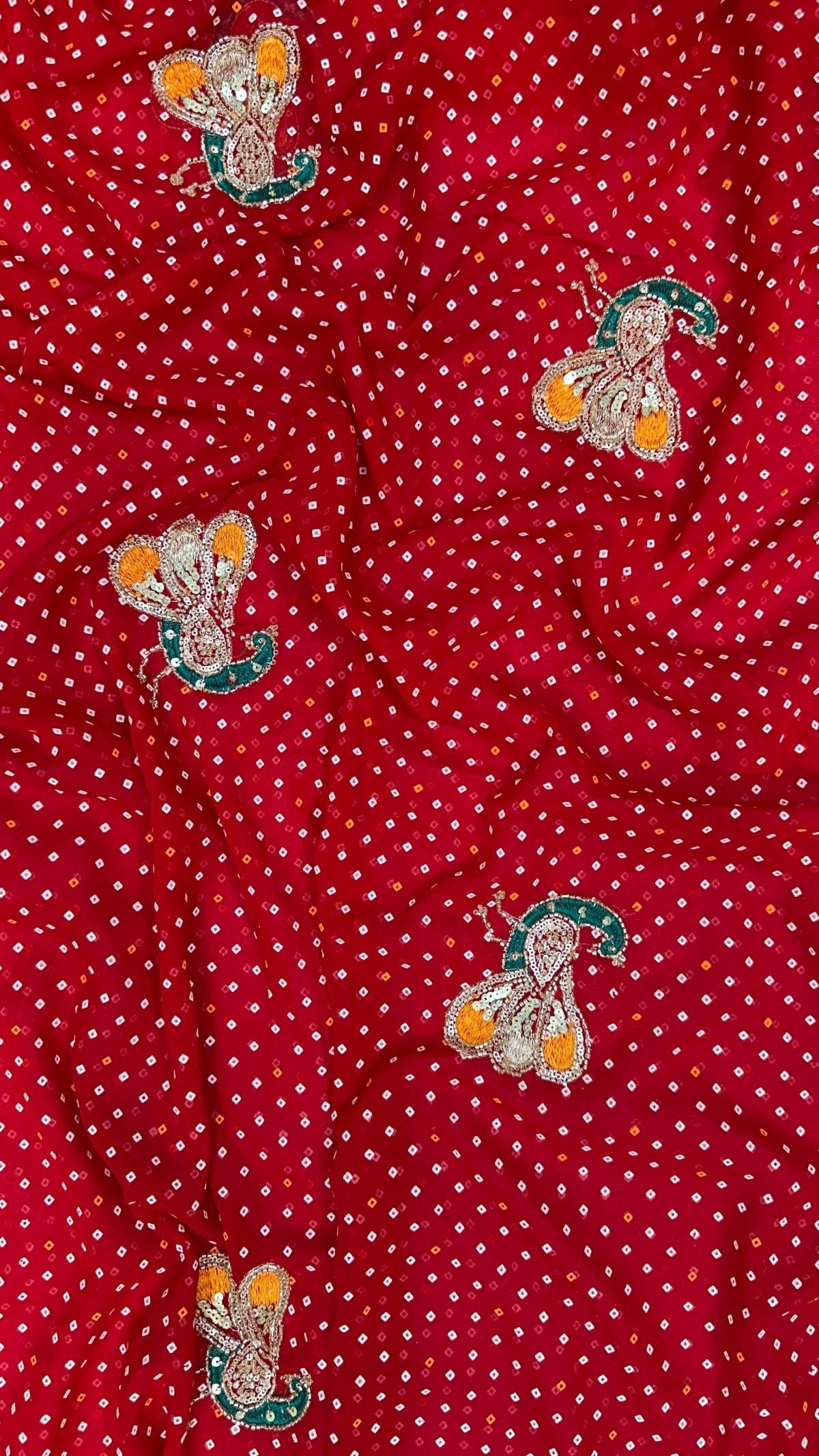 Bandhej Saree in Georgette Fabric with Zari Embroidery Sequence Work