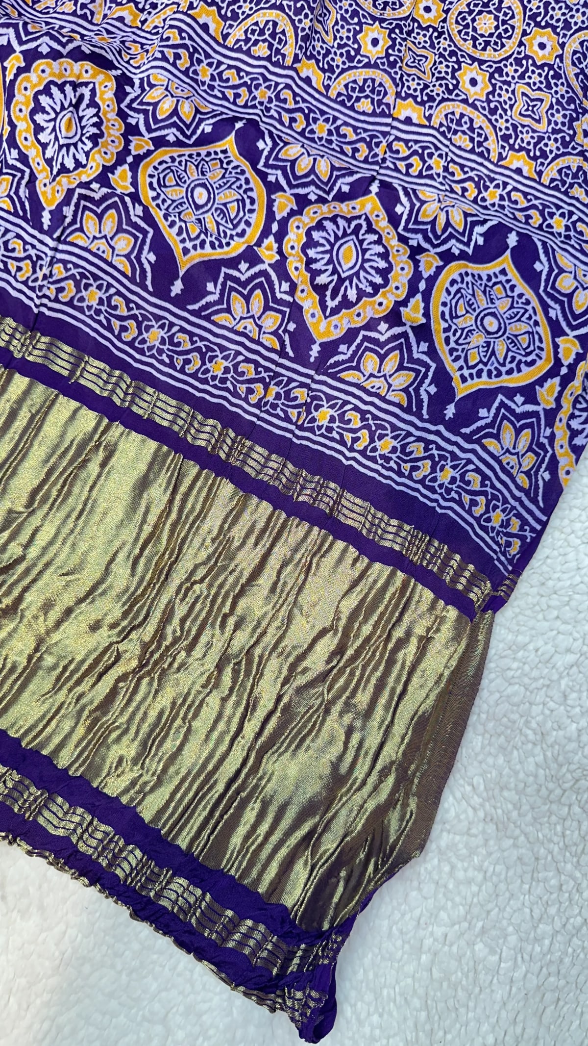 Lehariya Modal Silk Saree with Gaji Patta Border and Ajrak Print for Women