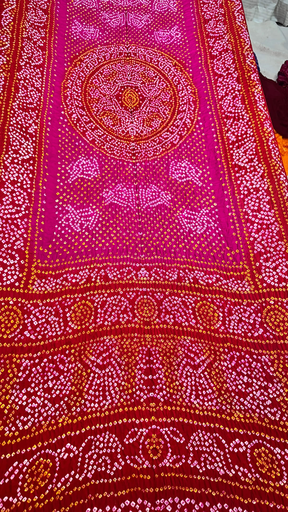 Pure Gaji Silk Plain Saree with Fabiyana Hand Bandhej