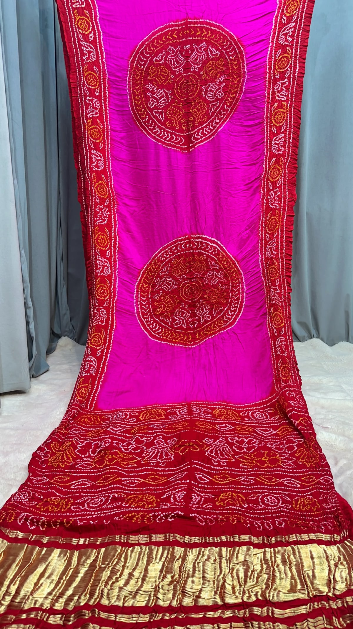 Fabiyana Hand Bandhej Plain Pure Gaji Silk Saree from Jaipur