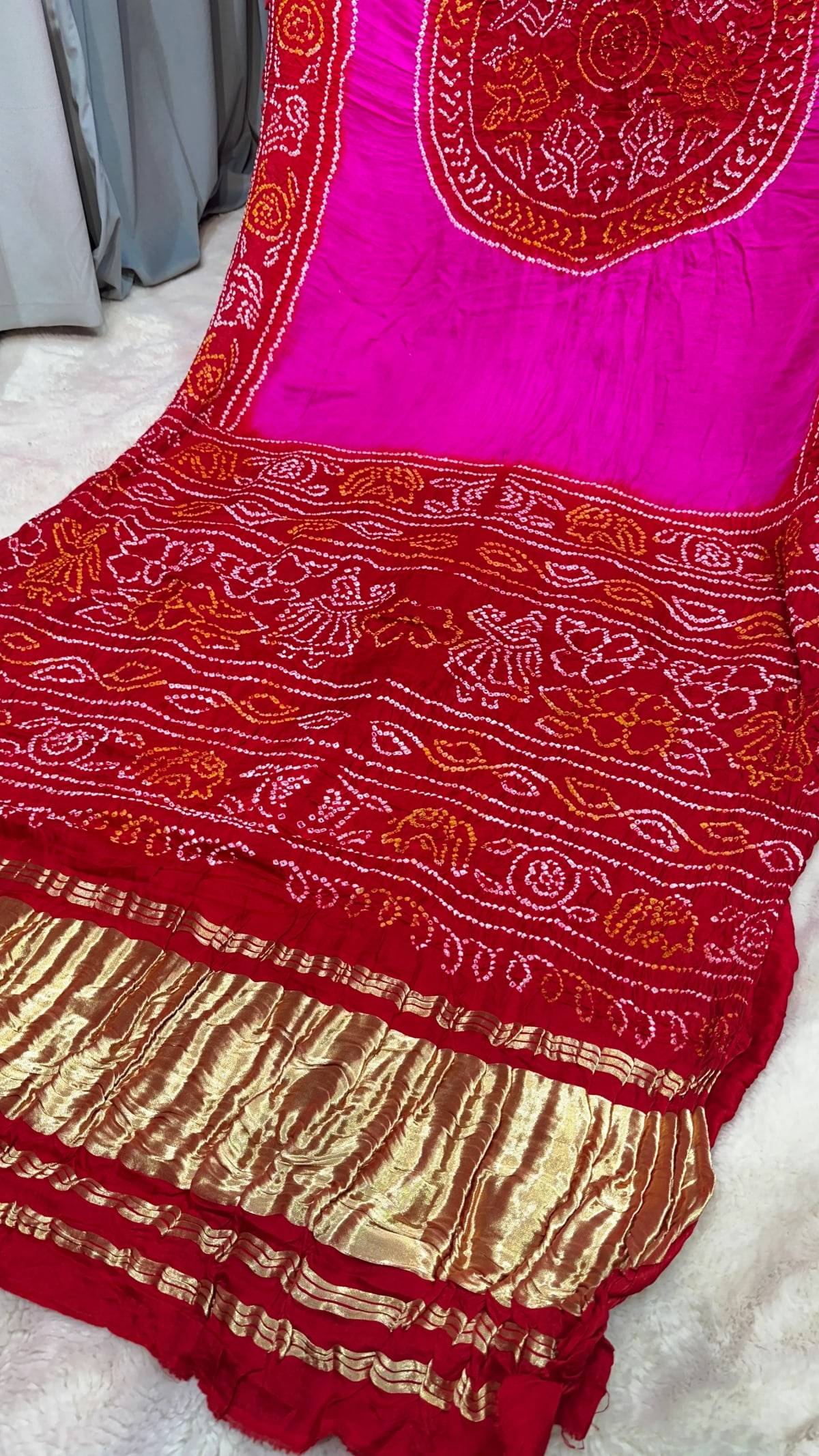 Fabiyana Hand Bandhej Plain Pure Gaji Silk Saree from Jaipur
