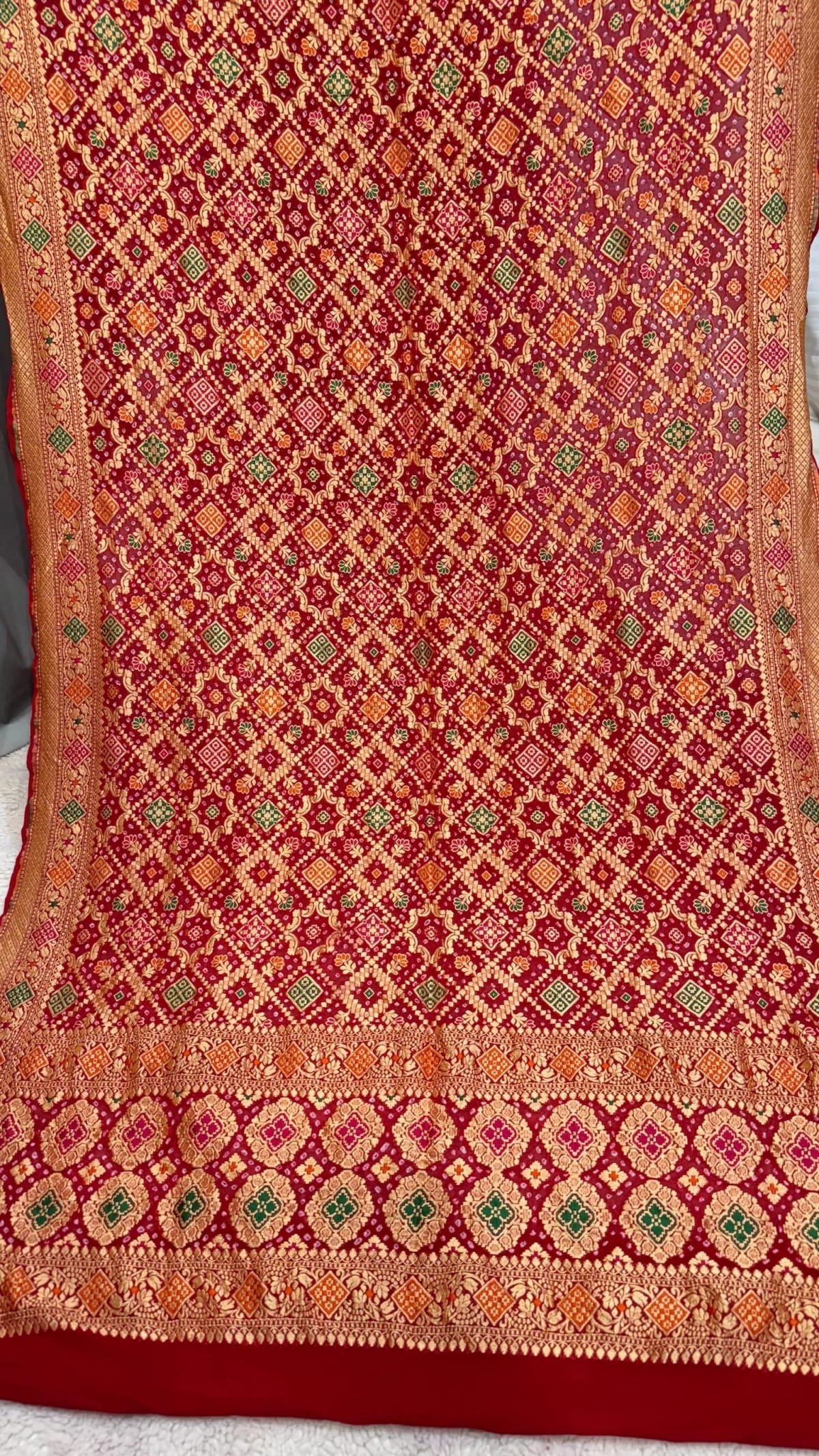 Premium Khadi Georgette Fabric Dupatta with Hand Bandhej Meena Zari Work in Two Colours