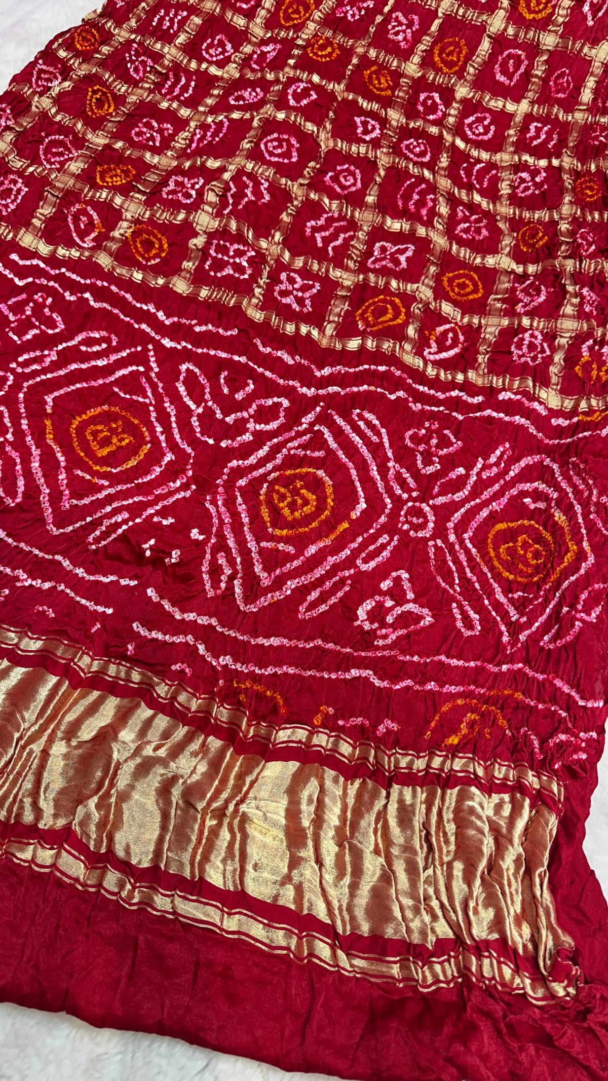 Pure Gaji Silk Ghatchola Saree with Hand Bandhej Work