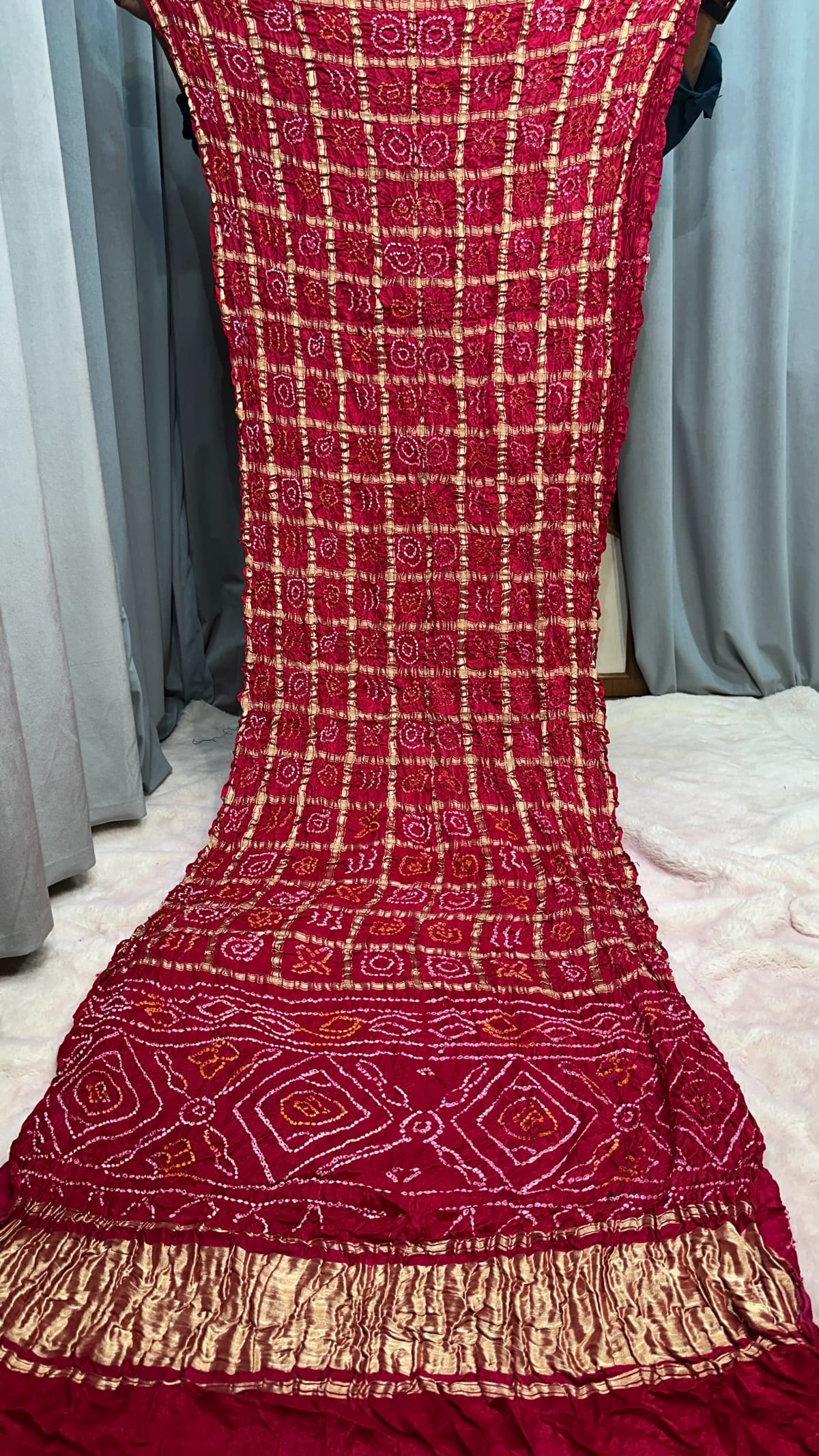 Pure Gaji Silk Ghatchola Saree with Hand Bandhej Work