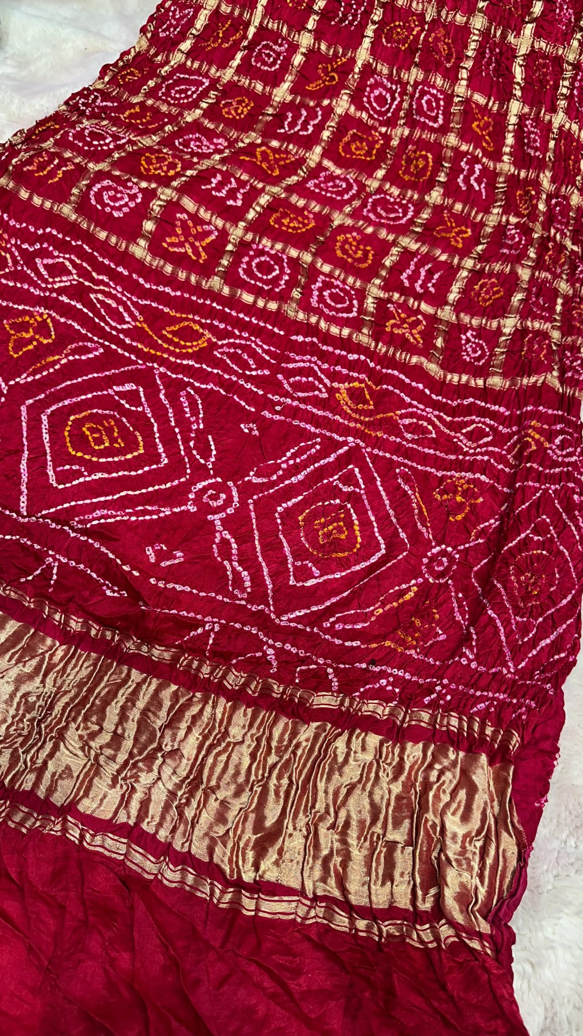 Pure Gaji Silk Ghatchola Saree with Hand Bandhej Work
