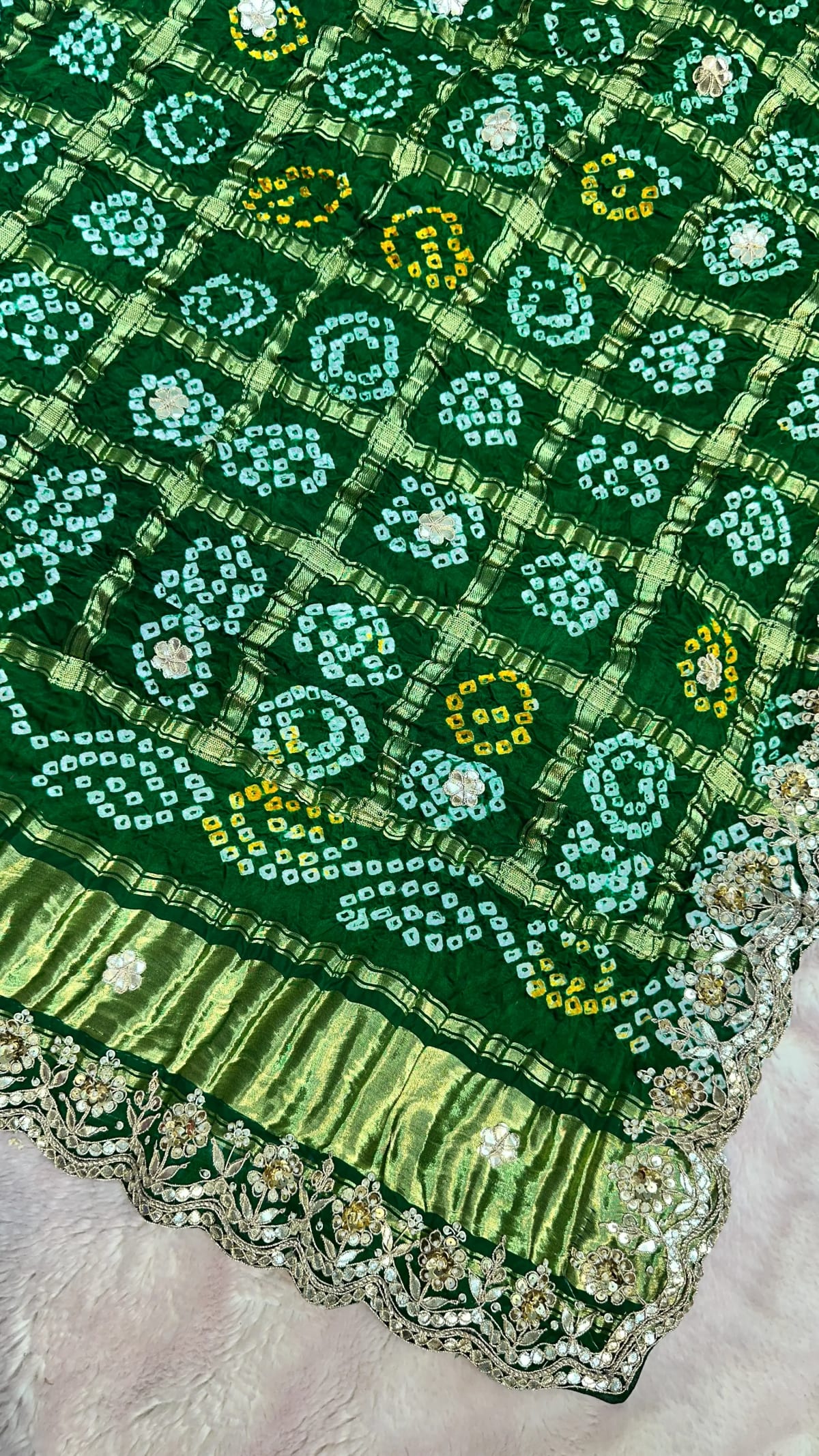 Pure Gaji Silk Dupatta with Elegant Gotta Patti & Moti Embellishments