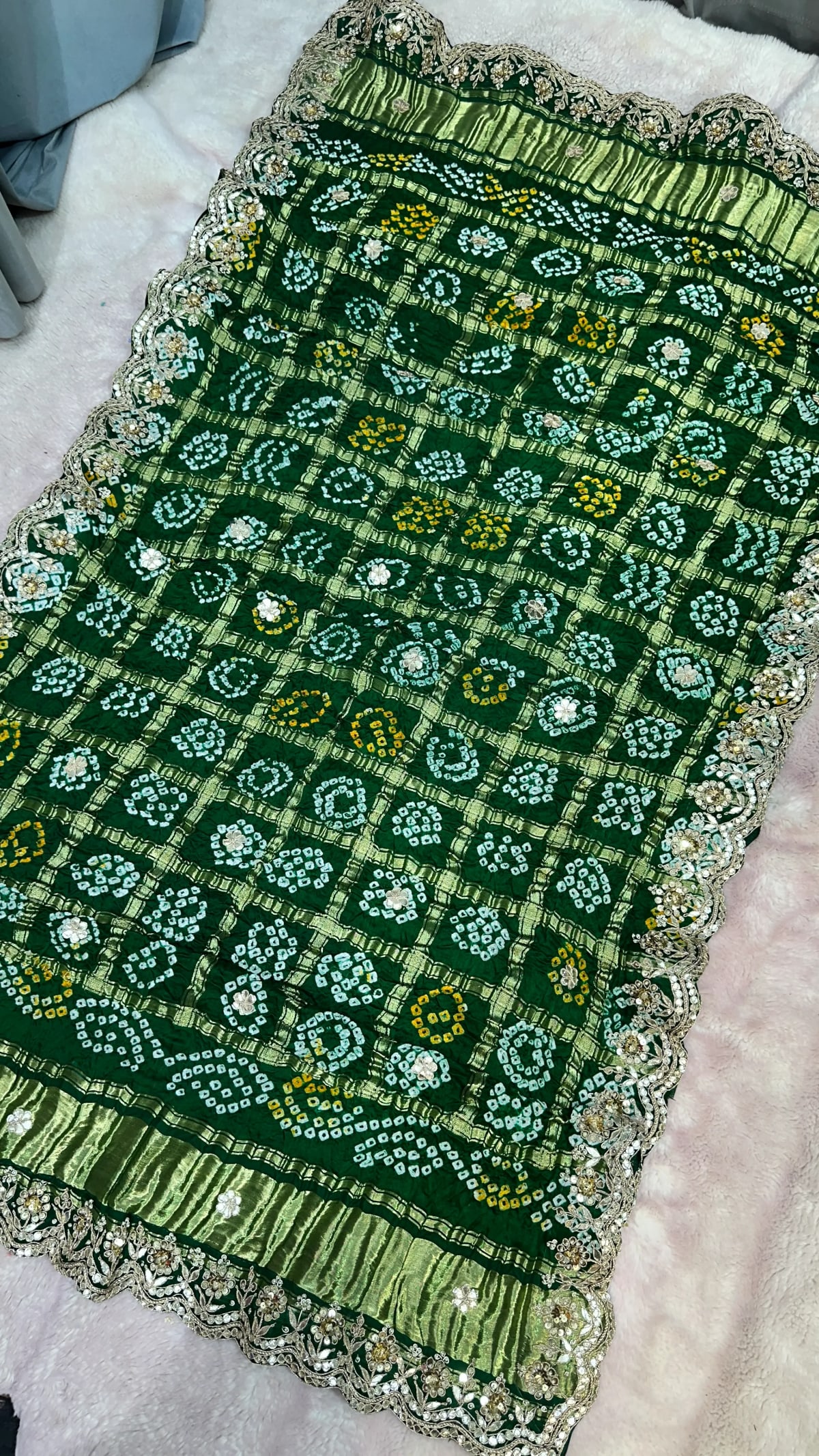 Pure Gaji Silk Dupatta with Elegant Gotta Patti & Moti Embellishments