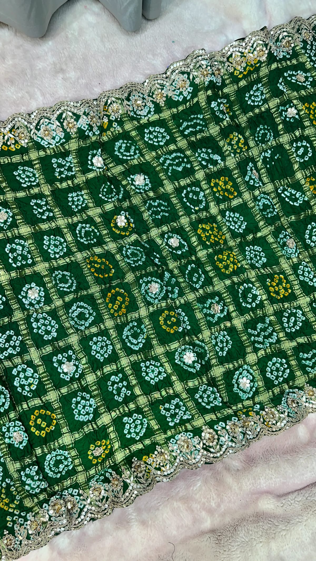 Pure Gaji Silk Dupatta with Elegant Gotta Patti & Moti Embellishments