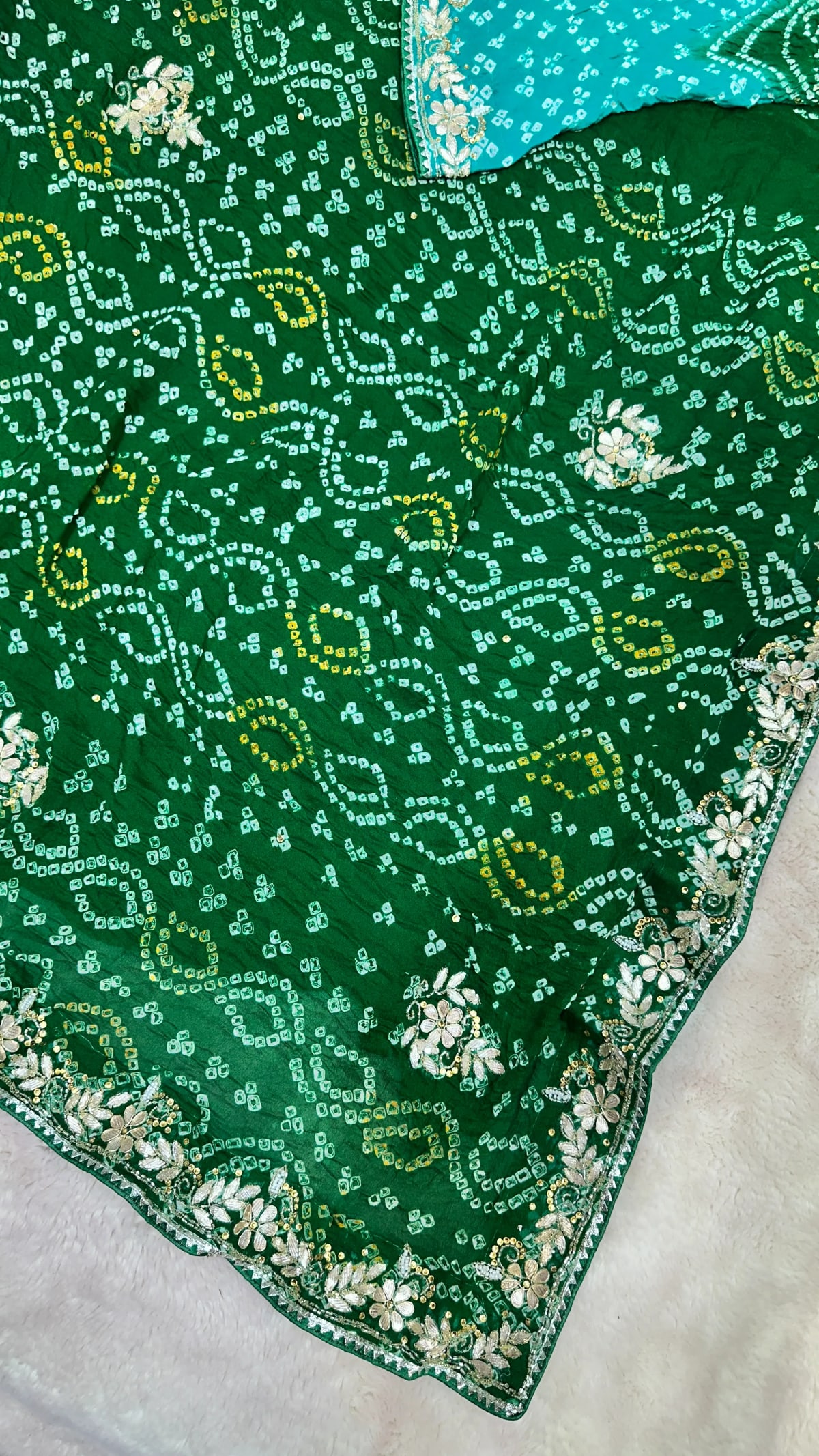 Pure Ojariya Fabric Rai Bandhej Saree with Kardana Patti Handwork