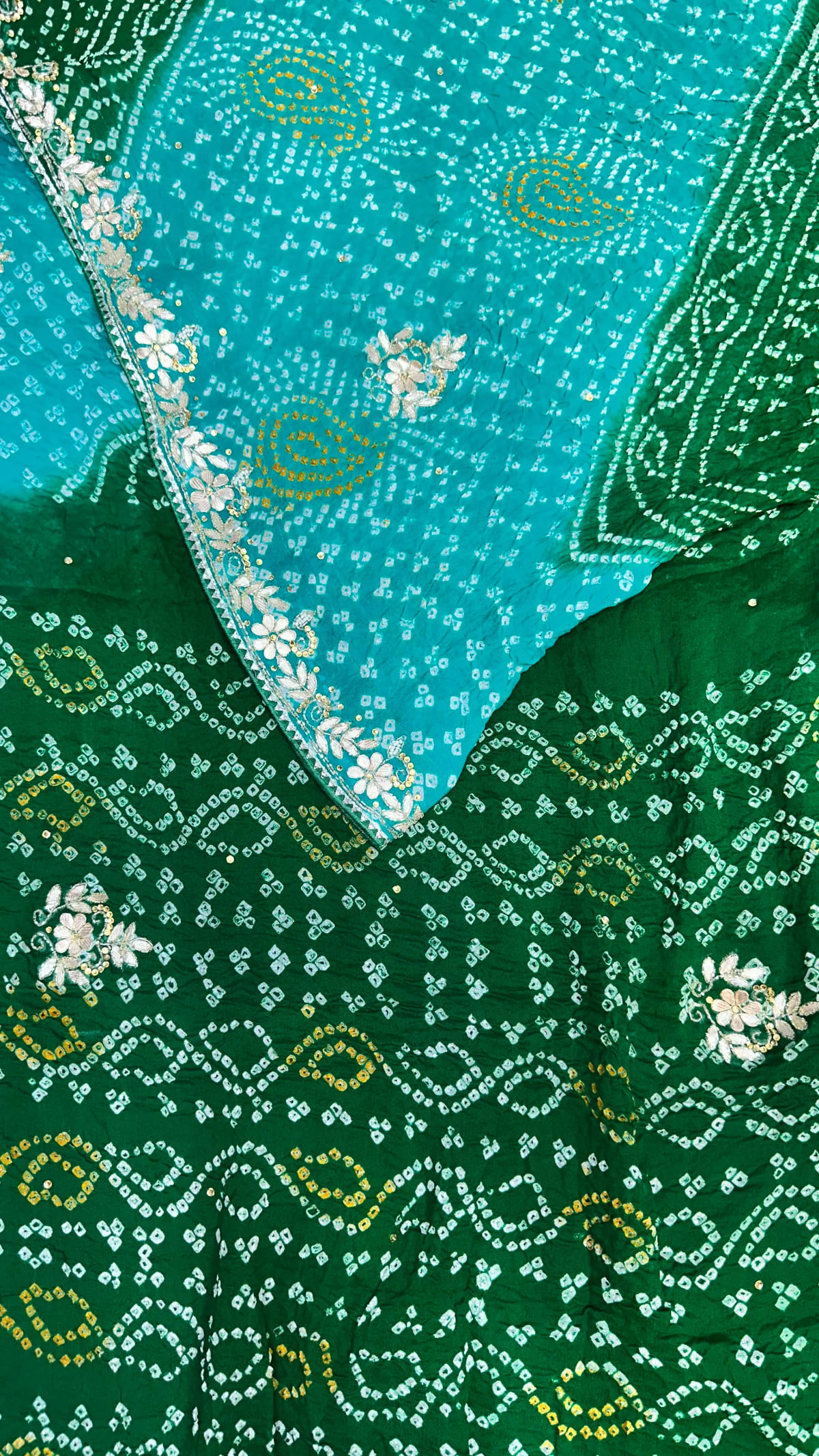 Pure Ojariya Fabric Rai Bandhej Saree with Kardana Patti Handwork