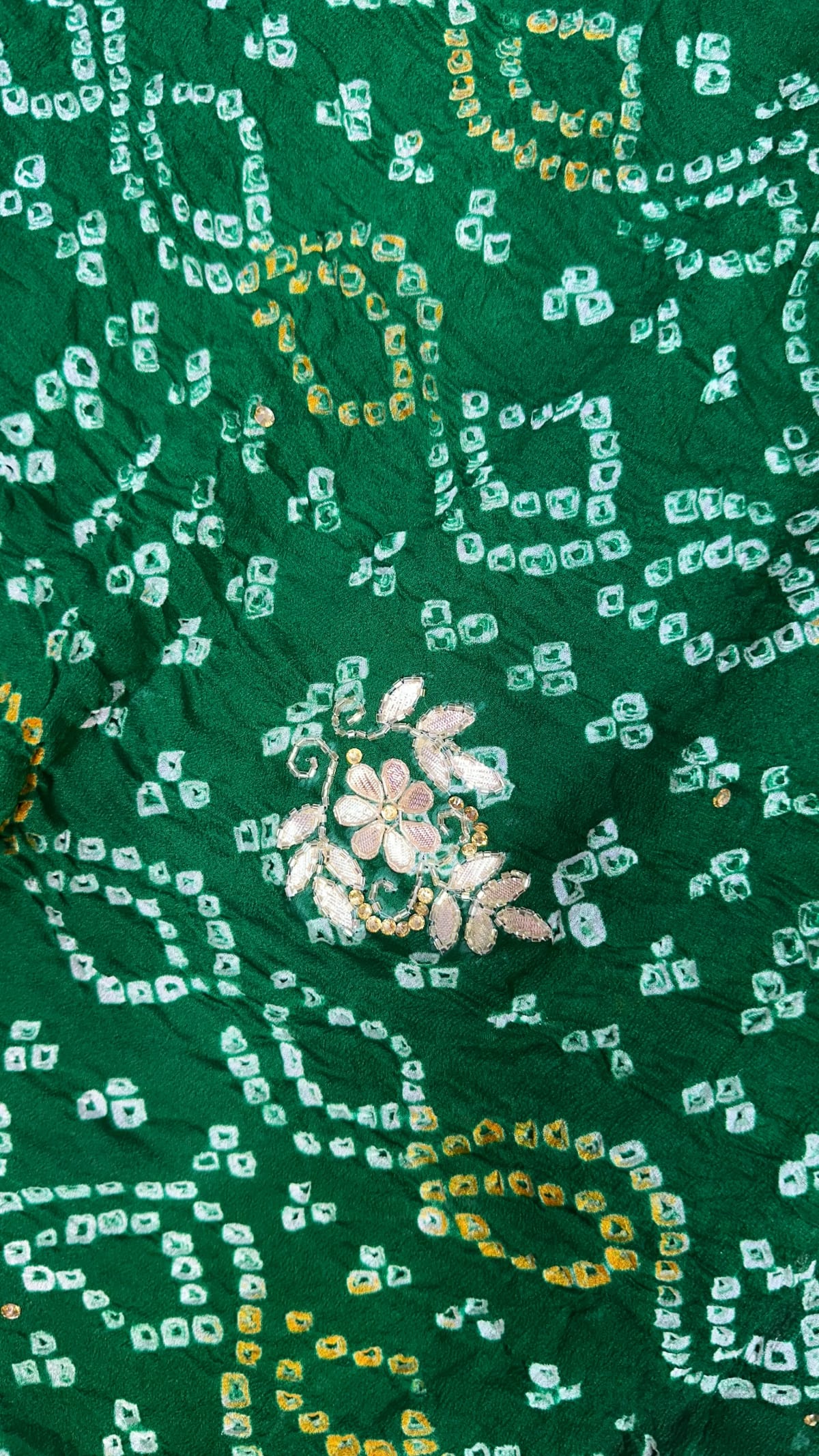 Pure Ojariya Fabric Rai Bandhej Saree with Kardana Patti Handwork