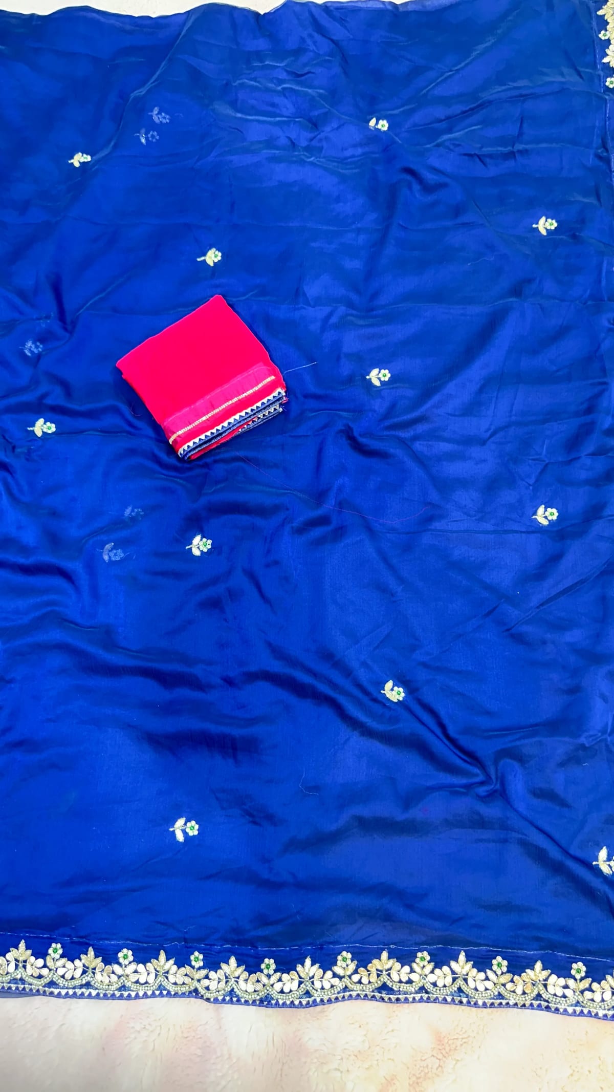 Pure Chiffon Saree with Exquisite Kardana Patti & Moti Handwork