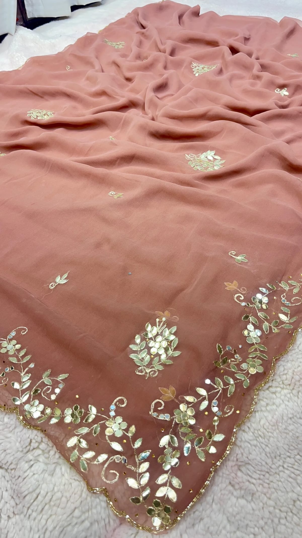 Elegant Chiffon Fabric Gota Patti Saree with Handcrafted Gota Detailing