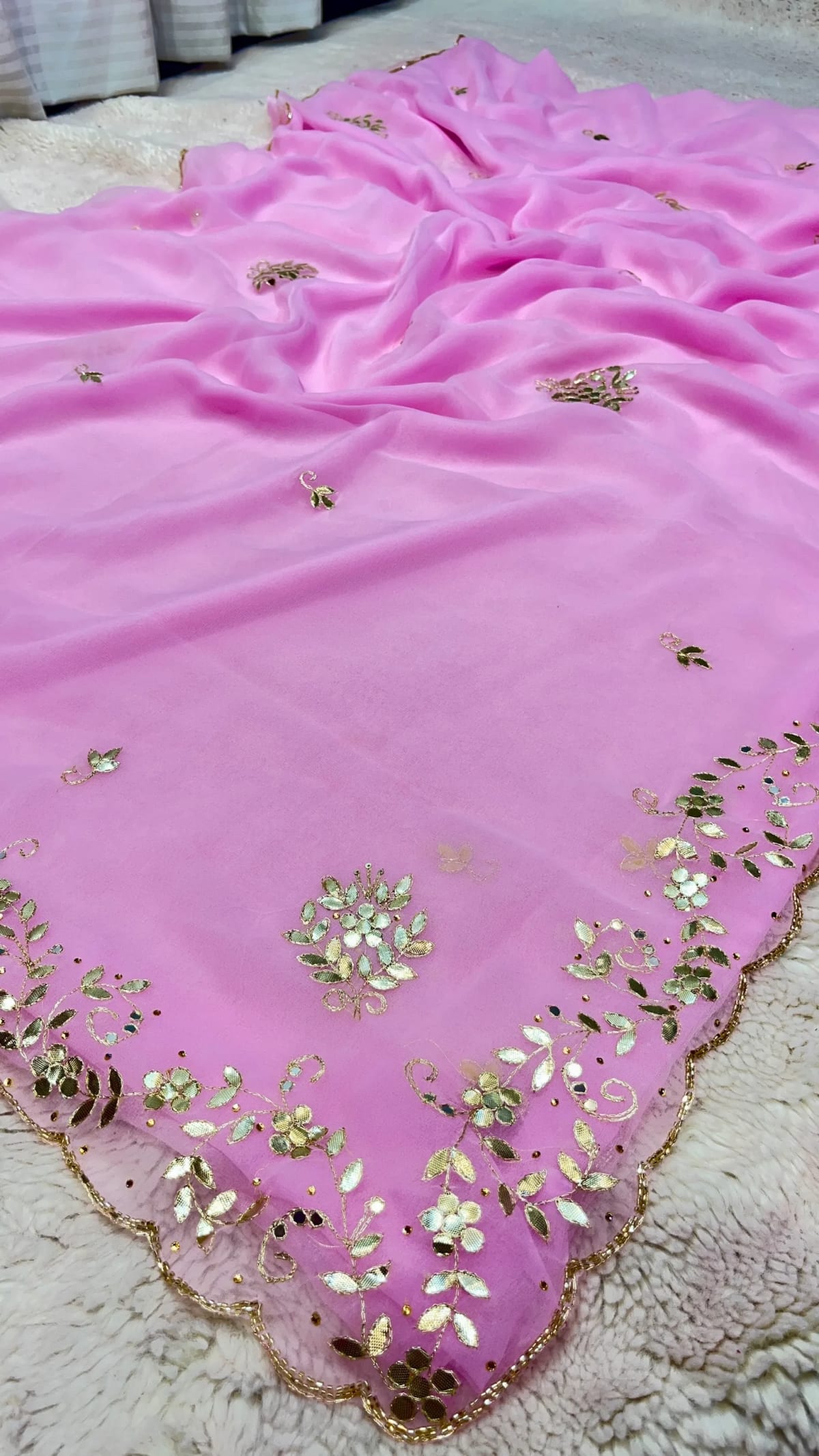 Elegant Chiffon Fabric Gota Patti Saree with Handcrafted Gota Detailing