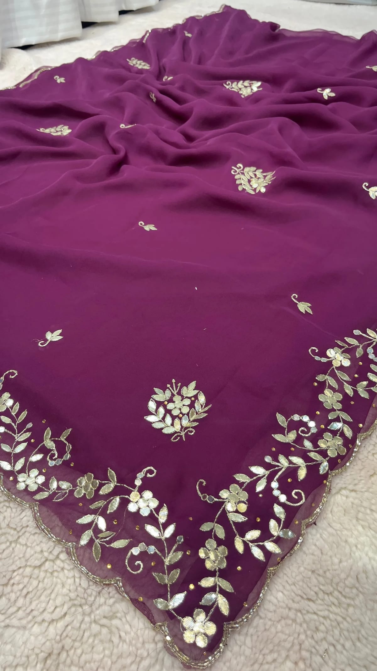 Elegant Chiffon Fabric Gota Patti Saree with Handcrafted Gota Detailing
