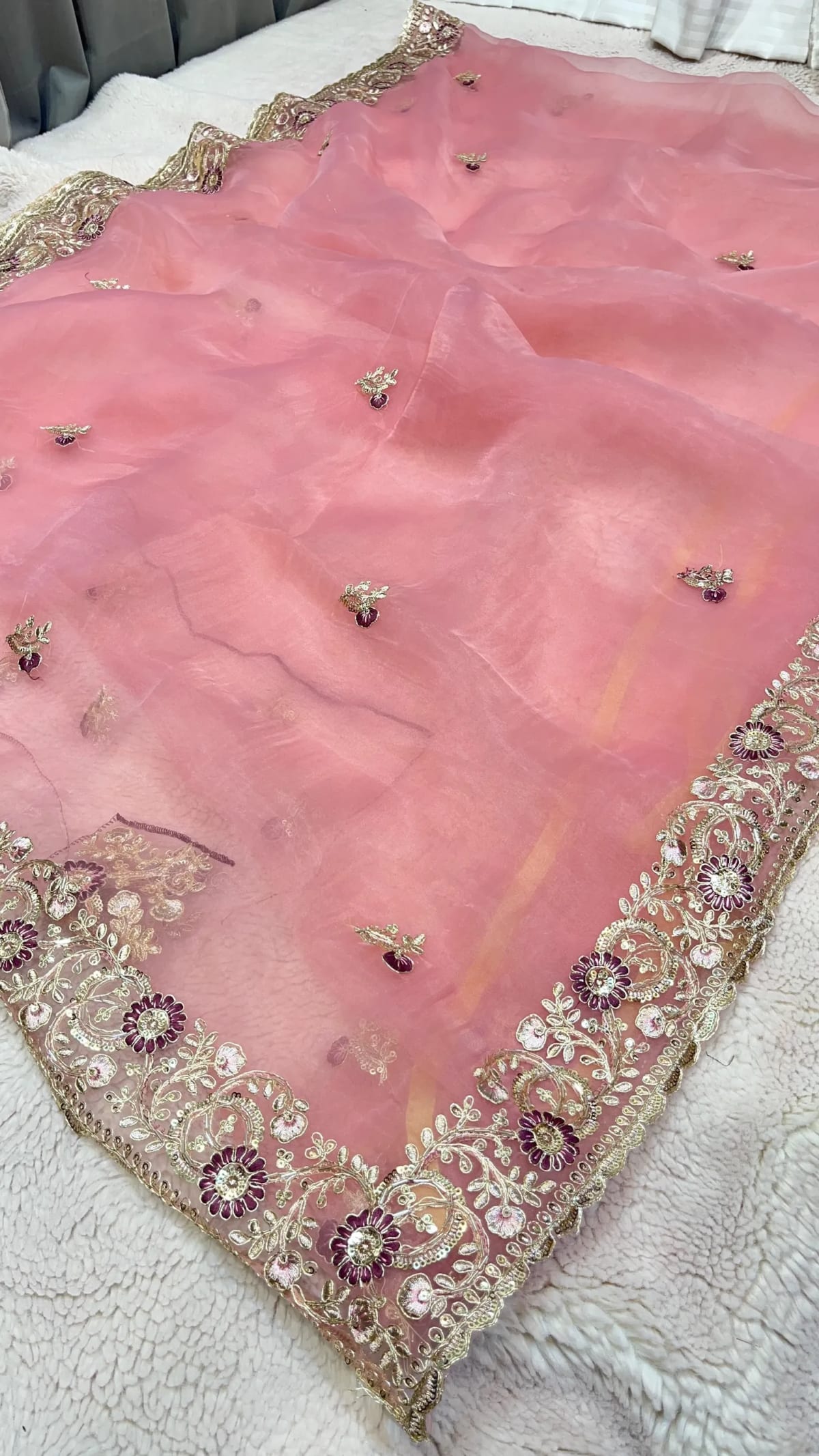 Designer Organza Tissue Fabric Saree with Rich Pittan Zari Handwork