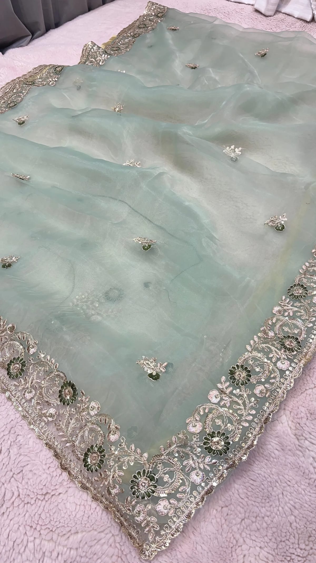 Designer Organza Tissue Fabric Saree with Rich Pittan Zari Handwork