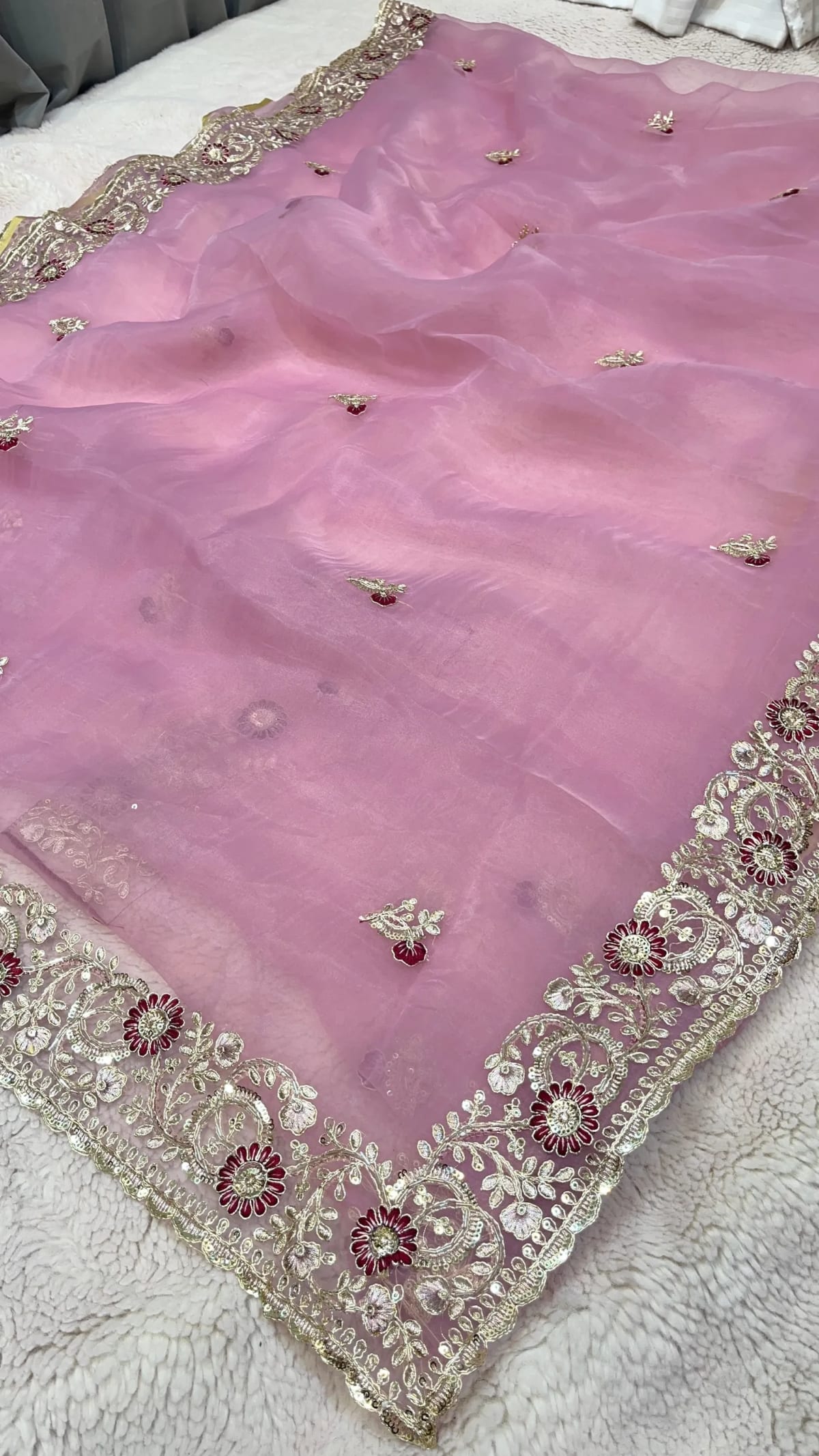 Designer Organza Tissue Fabric Saree with Rich Pittan Zari Handwork