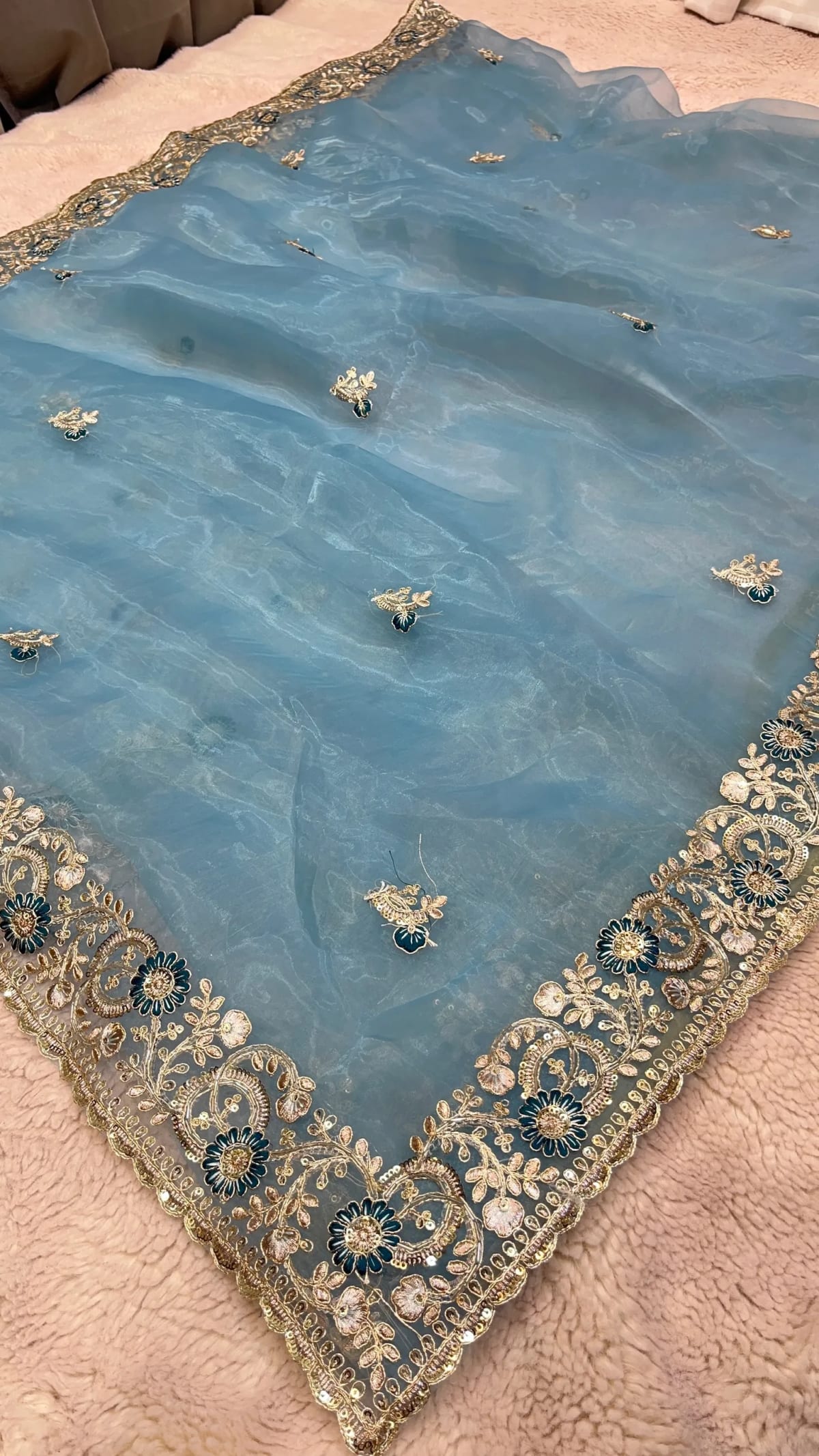 Designer Organza Tissue Fabric Saree with Rich Pittan Zari Handwork