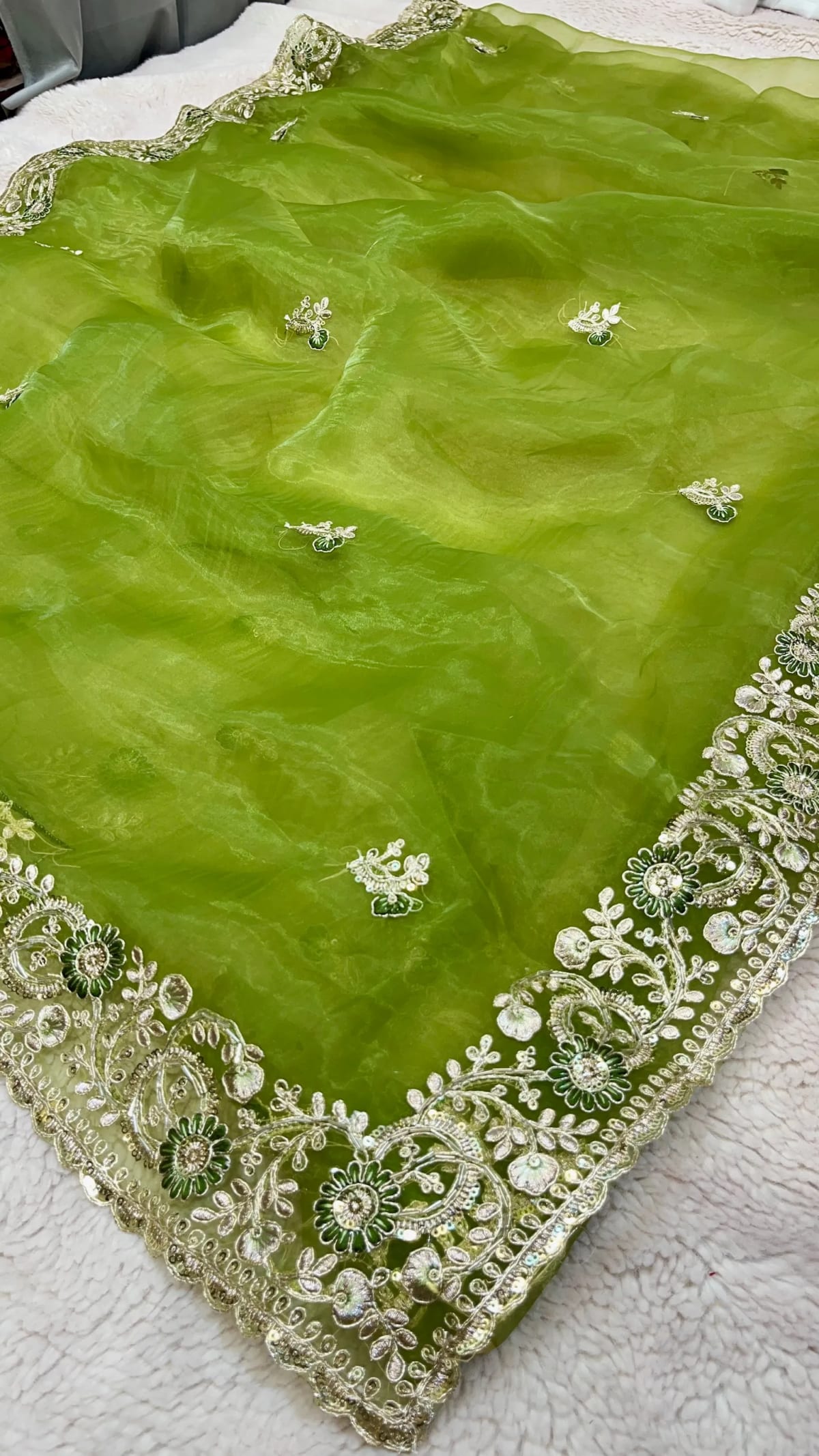 Designer Organza Tissue Fabric Saree with Rich Pittan Zari Handwork